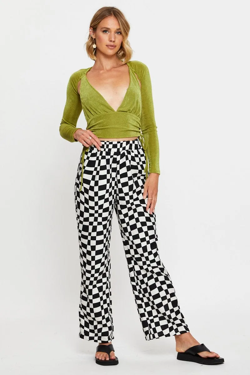 Green Slinky Top Long Sleeve V Neck