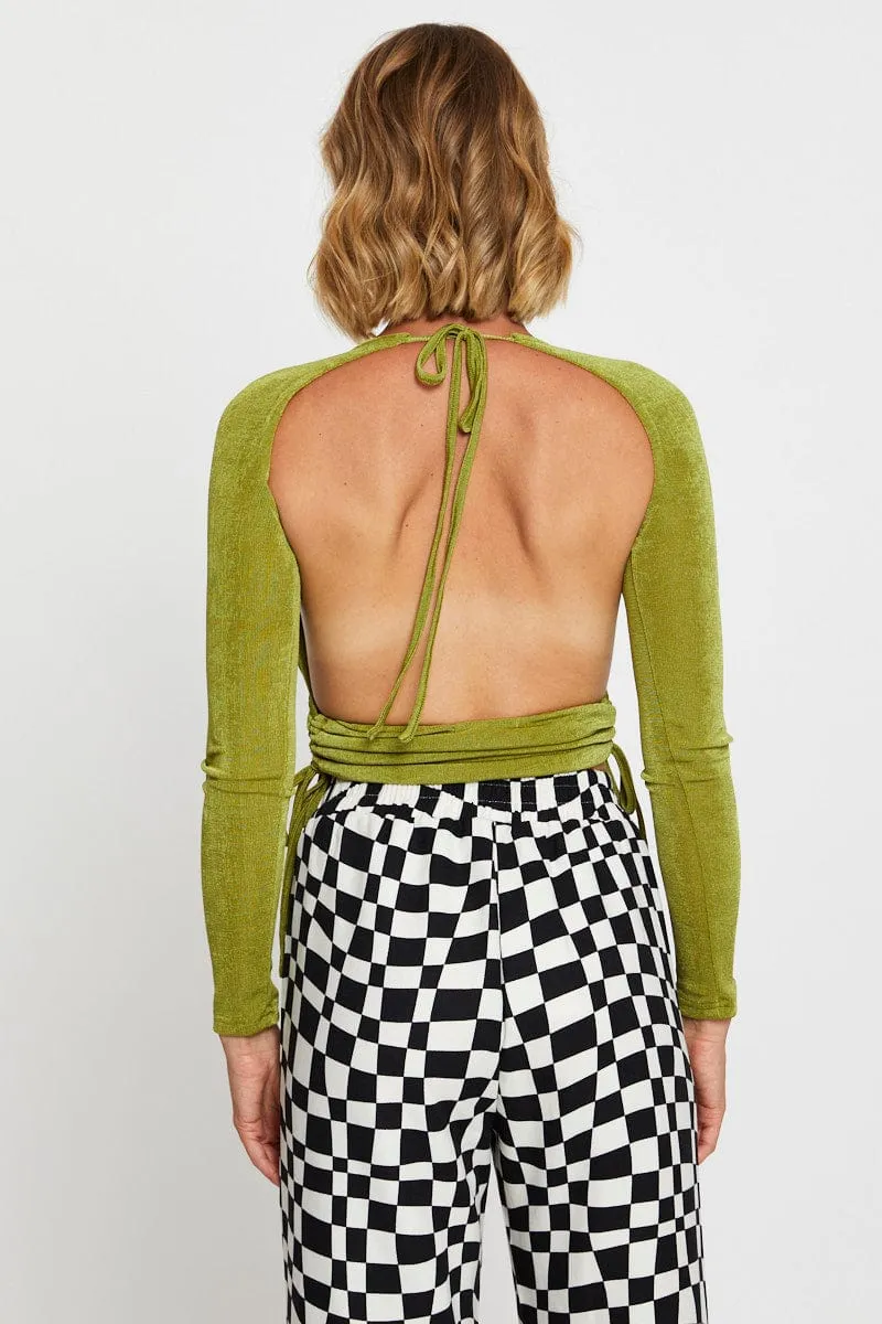 Green Slinky Top Long Sleeve V Neck