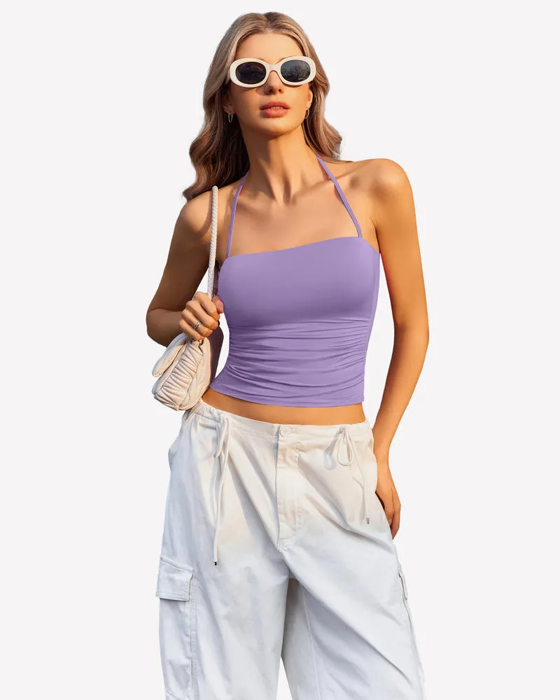 Halter Crop Tops Ruched Tank Tops