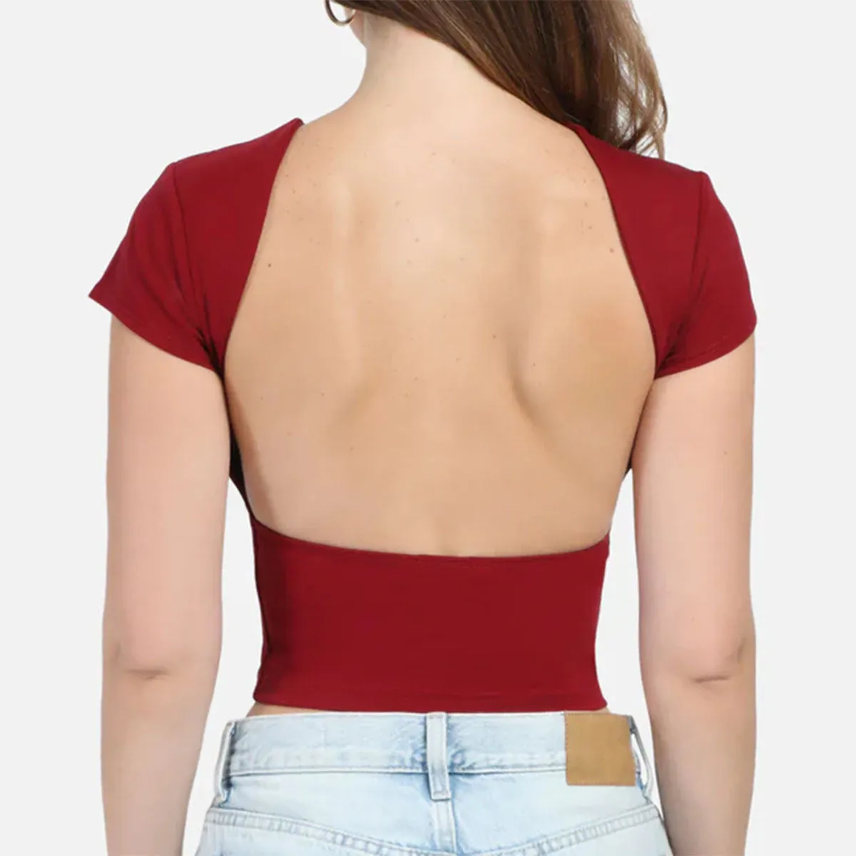 Hype & Vice Women's FSU/Interlocking FS Short Sleeve Backless Crop - Garnet