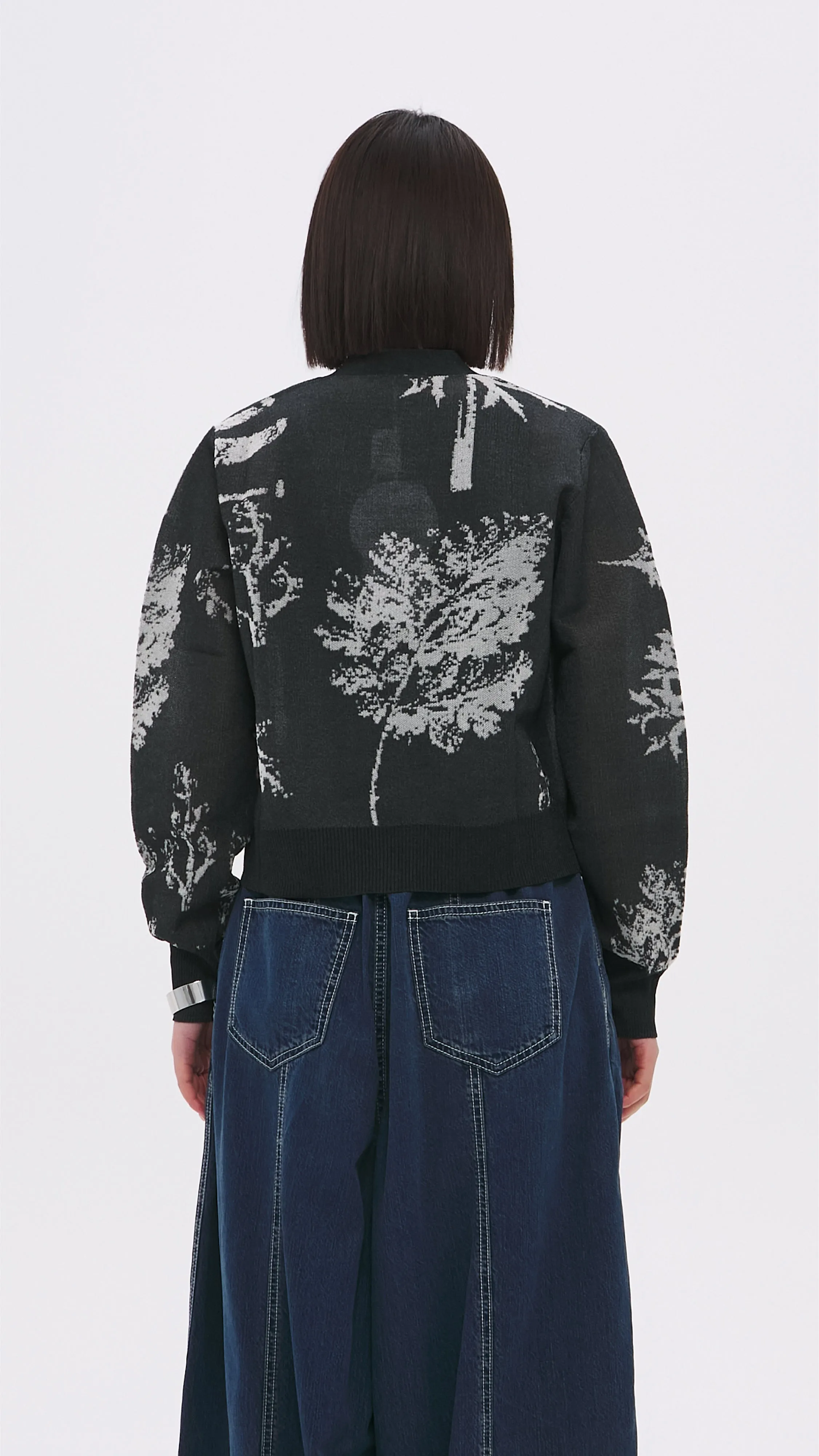 Knitted Sheer Plants Graphic Cardigan