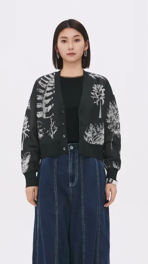 Knitted Sheer Plants Graphic Cardigan