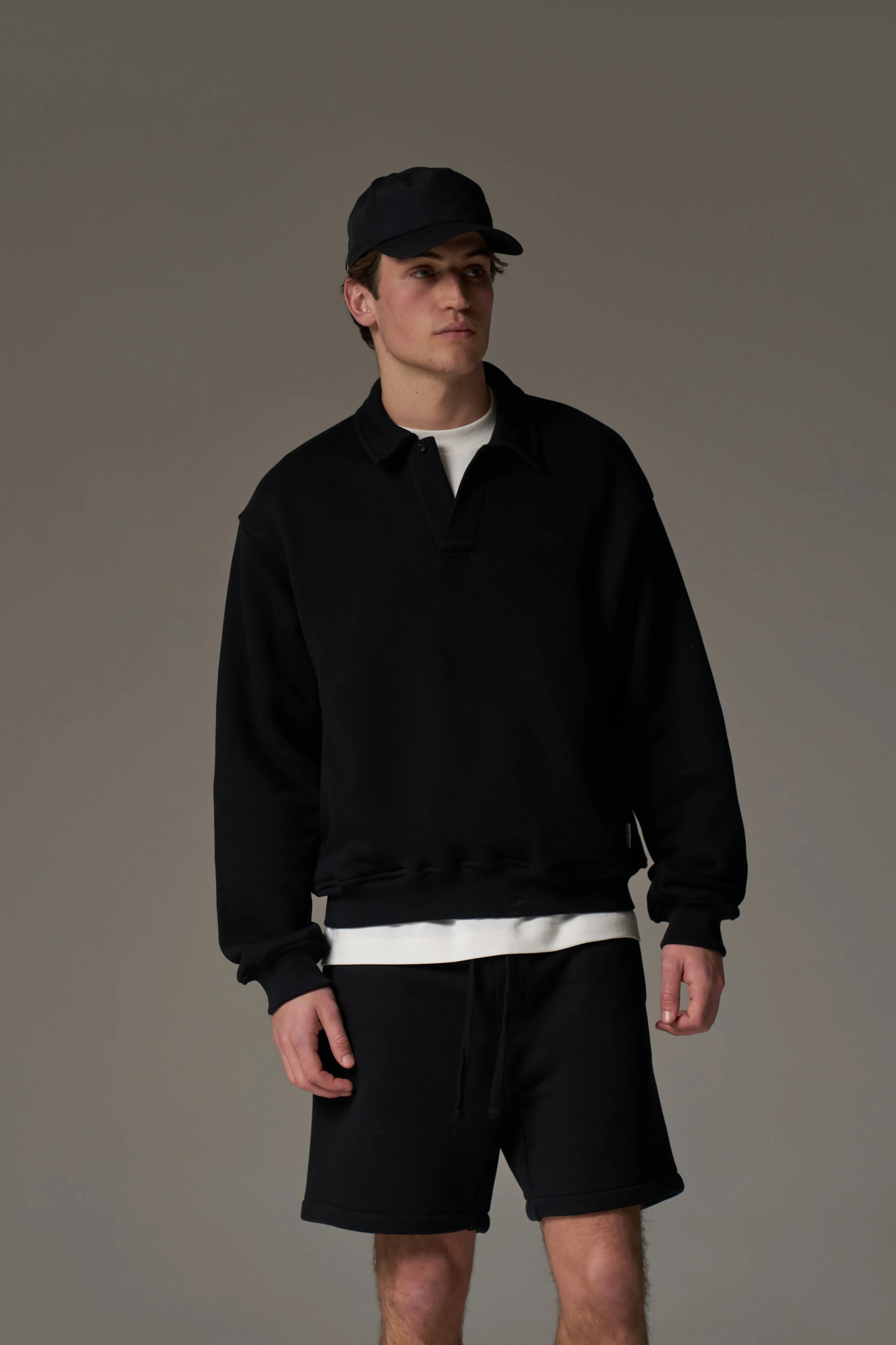 LAUNDERED CLASSICS POLO SWEATSHIRT - WASHED BLACK