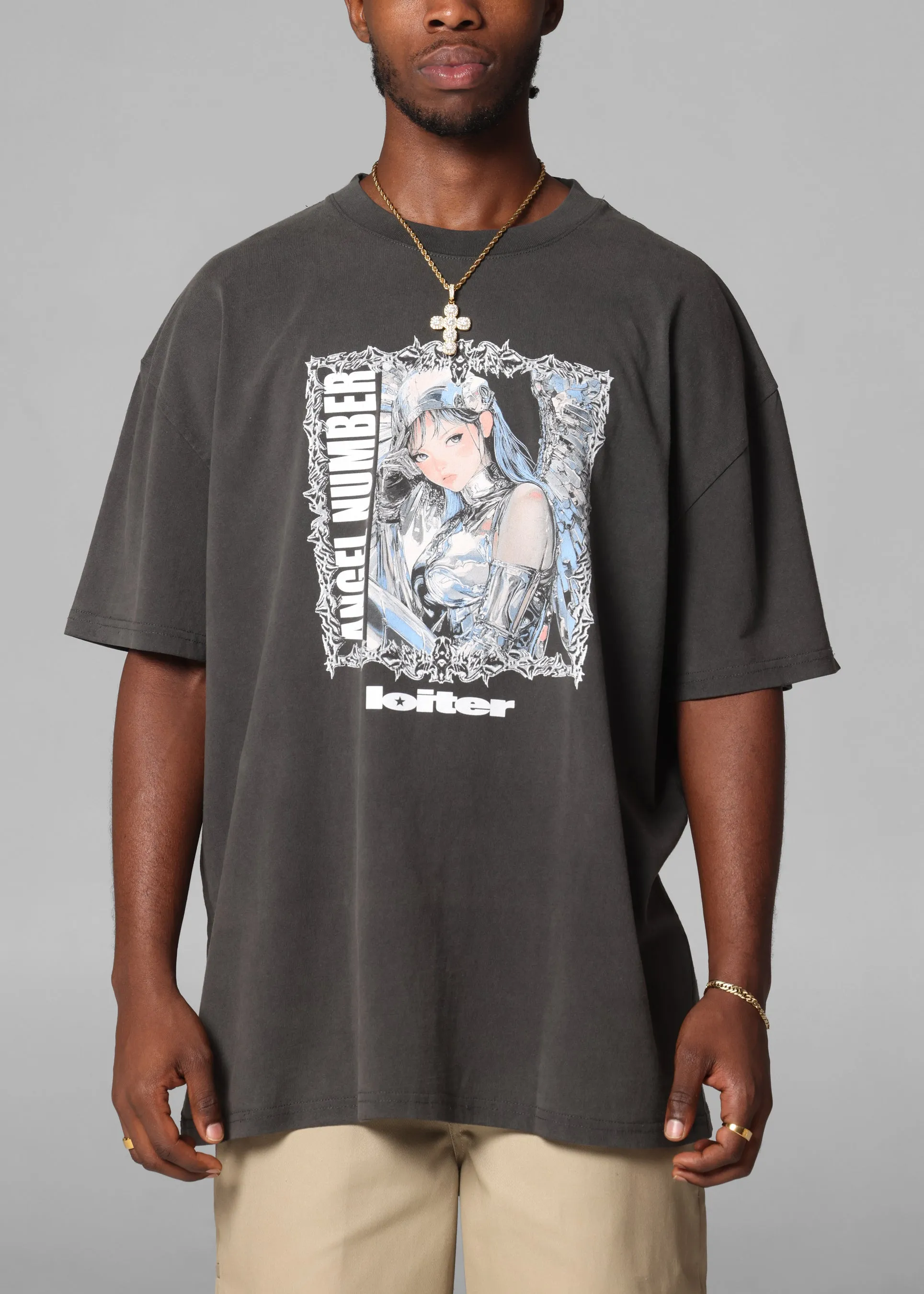 Loiter Angel Number T-Shirt Black Wash