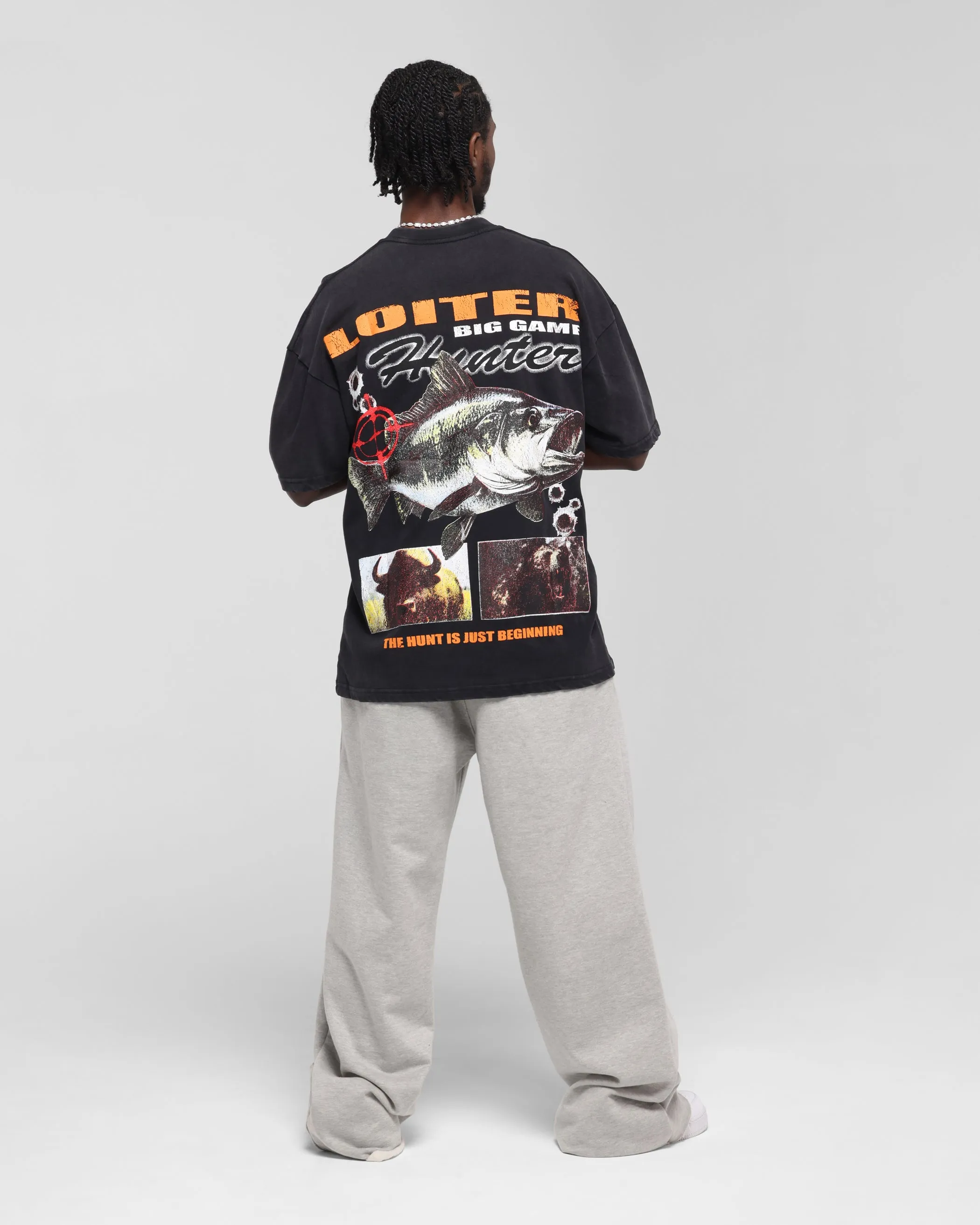 Loiter Big Game T-Shirt Black Acidwash