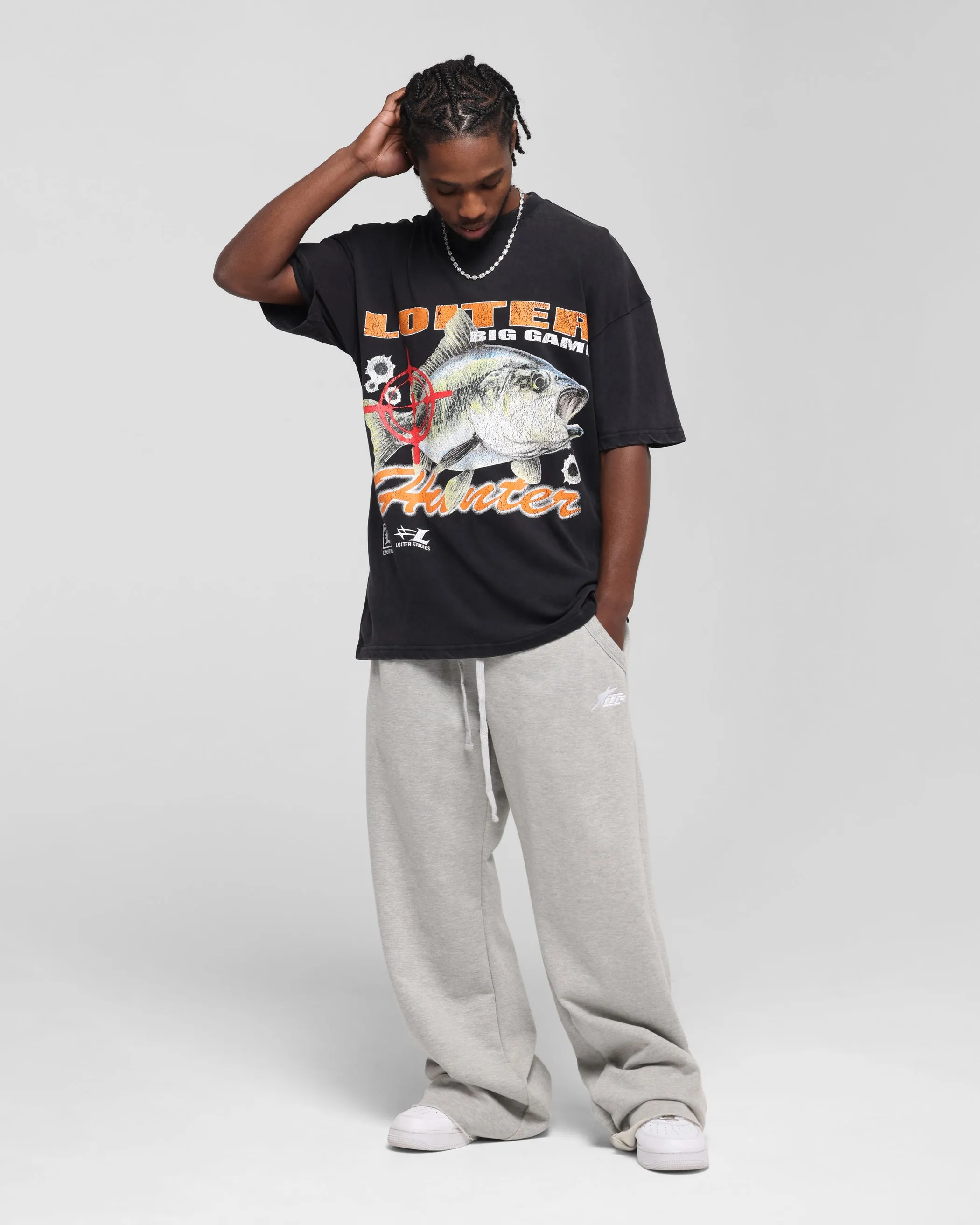 Loiter Big Game T-Shirt Black Acidwash