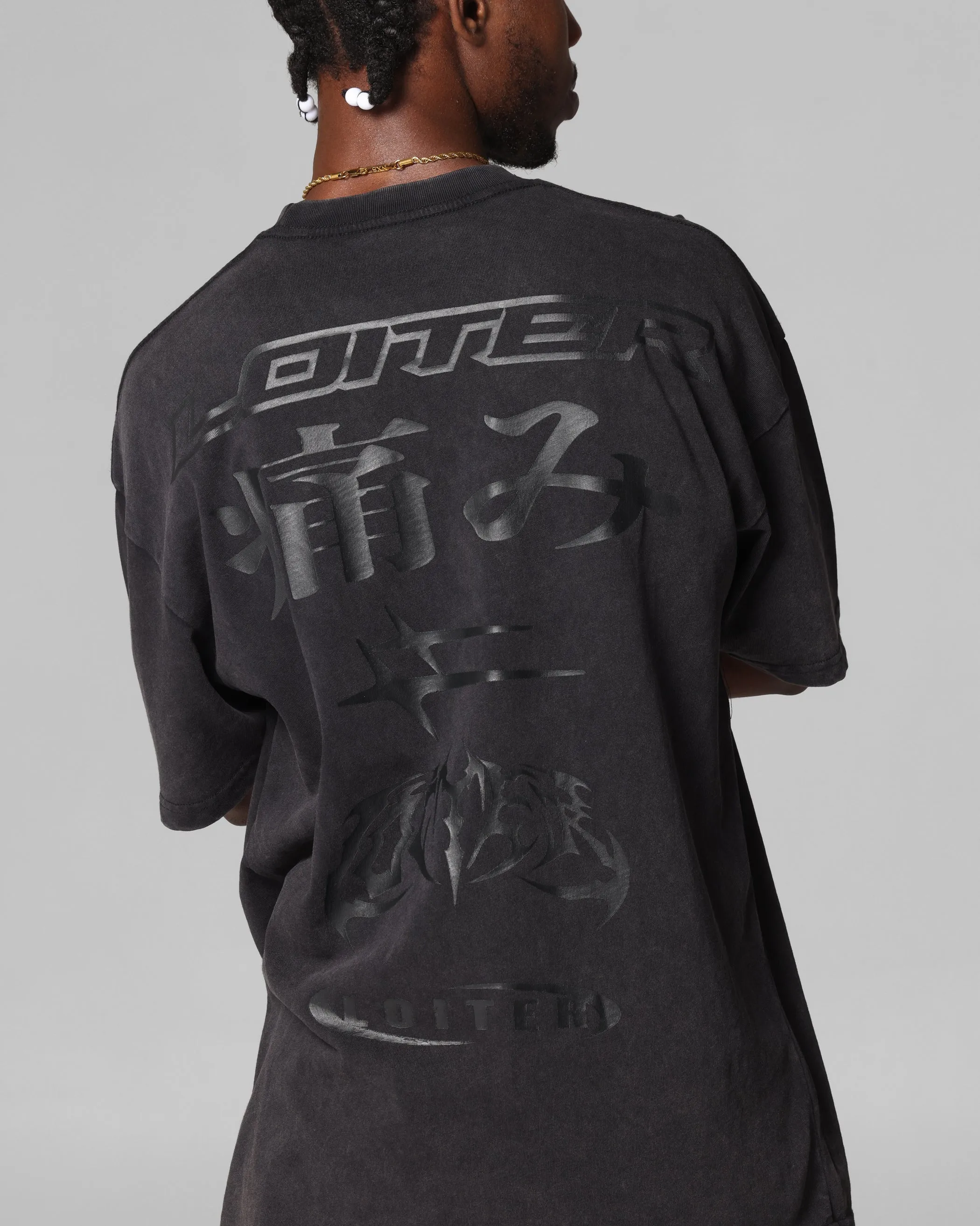 Loiter Pain T-Shirt Black Acidwash