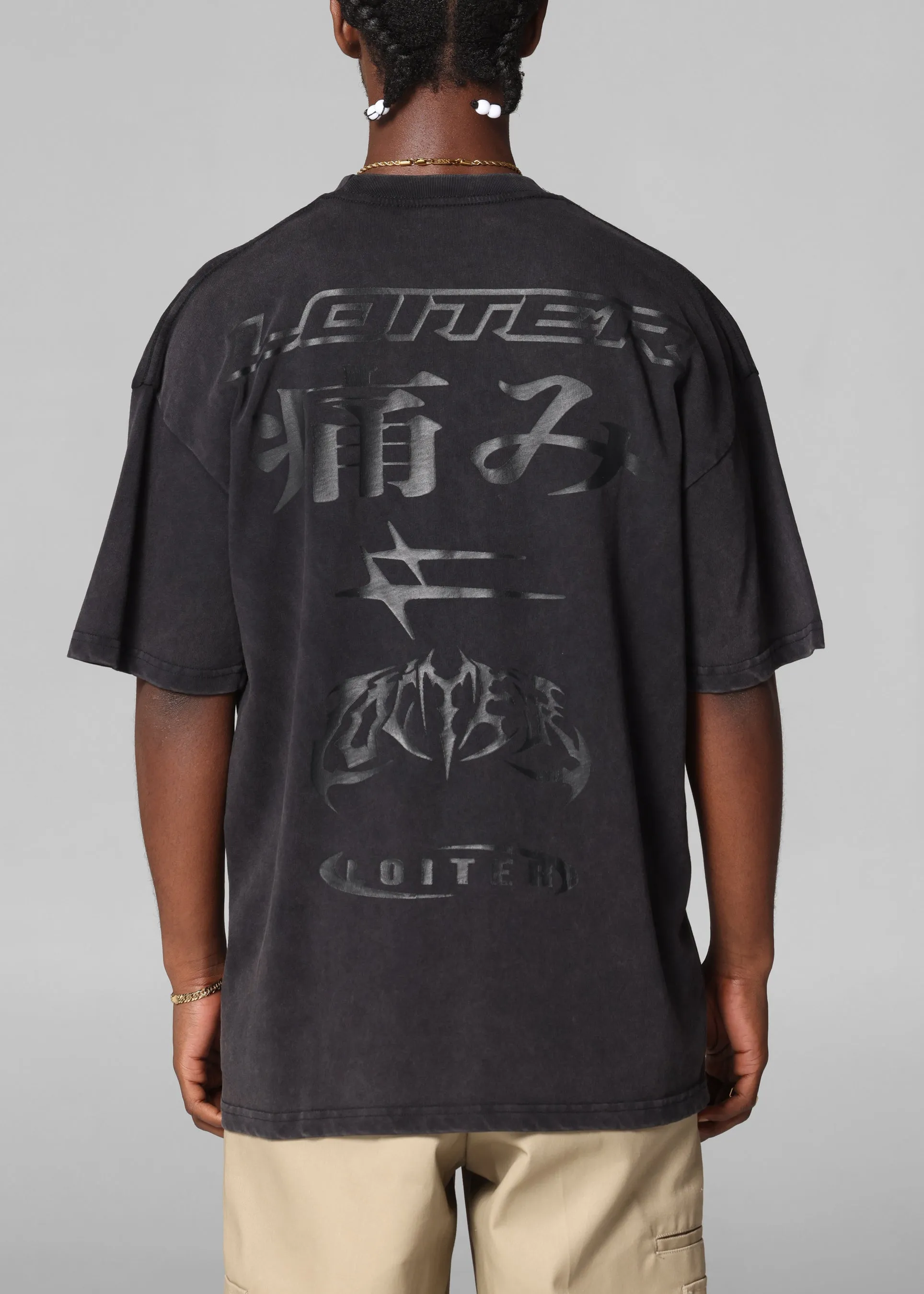 Loiter Pain T-Shirt Black Acidwash