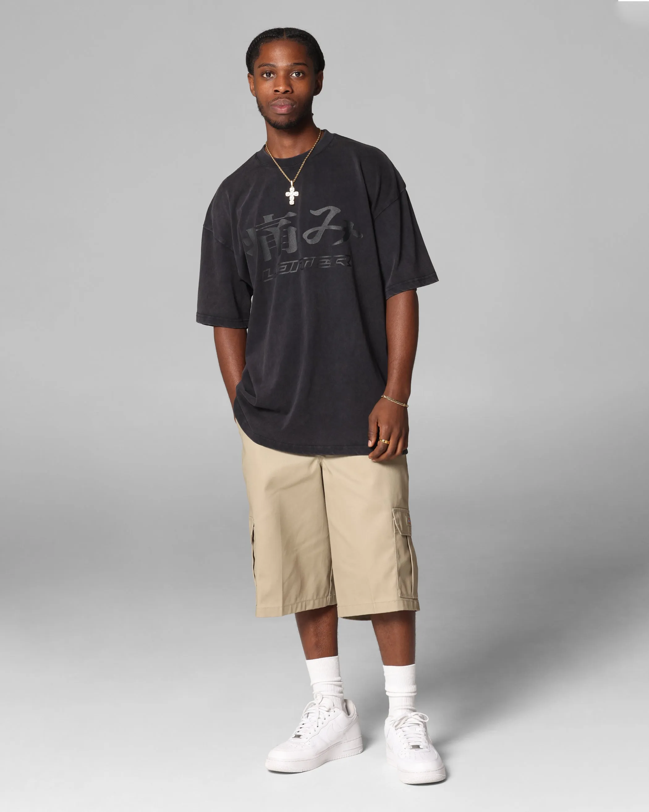 Loiter Pain T-Shirt Black Acidwash