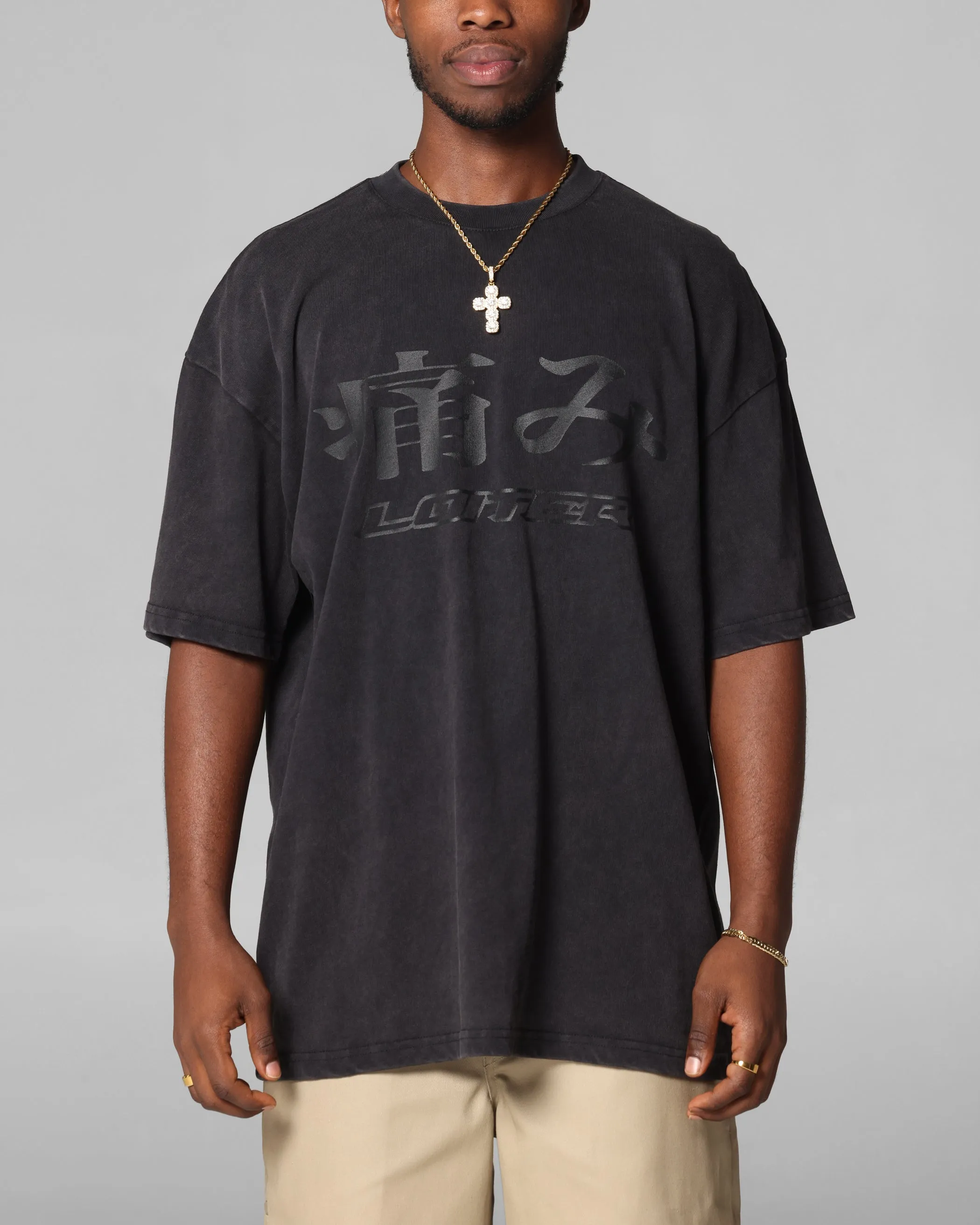 Loiter Pain T-Shirt Black Acidwash