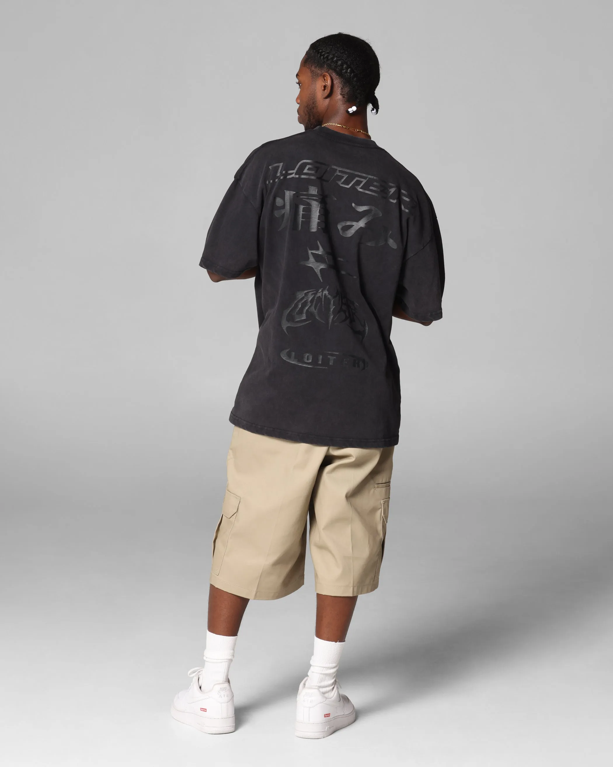 Loiter Pain T-Shirt Black Acidwash