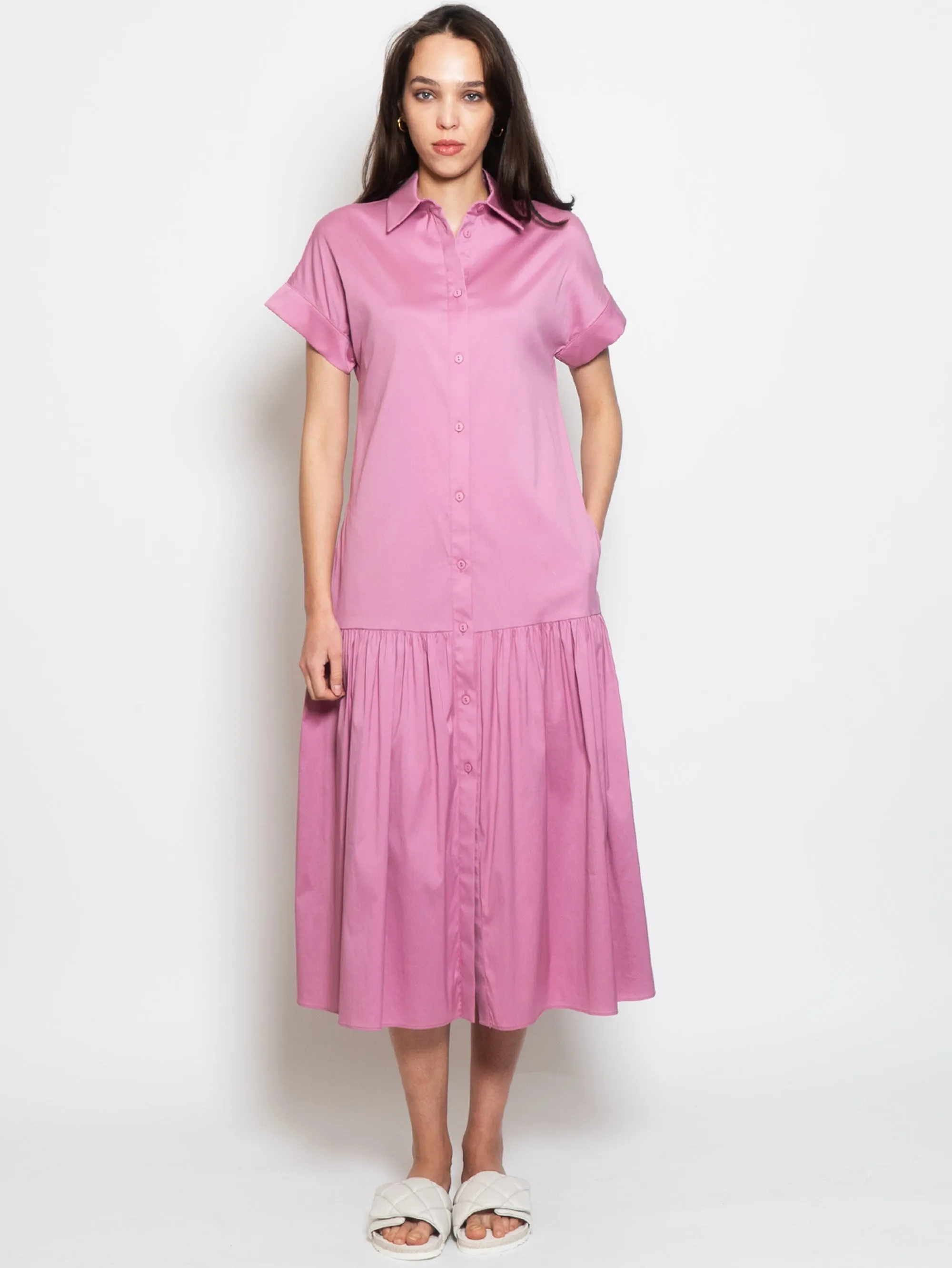 Long Chemisier Dress with Orchid Frill