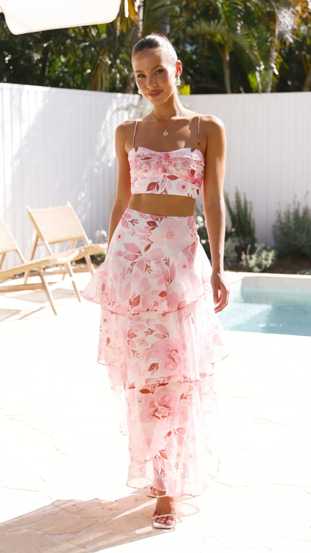 Maeva Crop Top - Pink / White Print