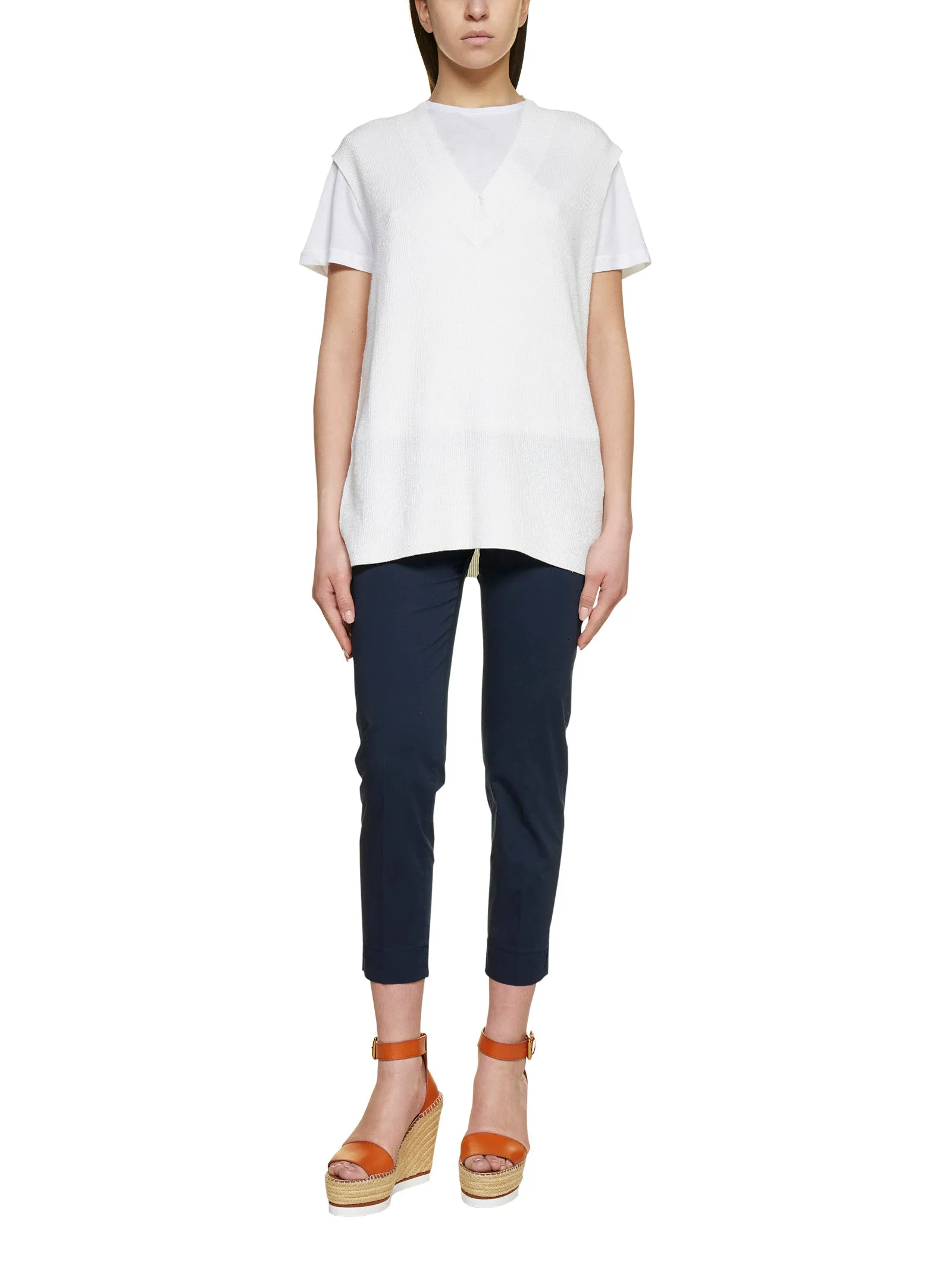 Malo V-Neck Ribbed Edge Knitted Top
