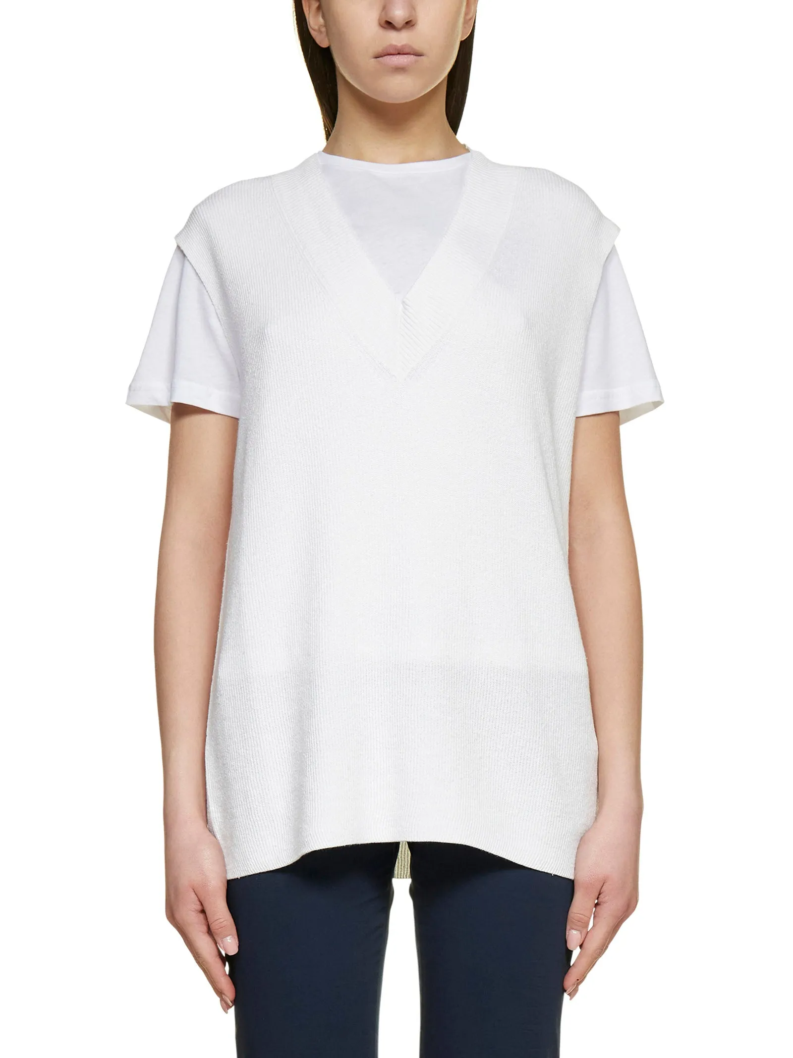 Malo V-Neck Ribbed Edge Knitted Top
