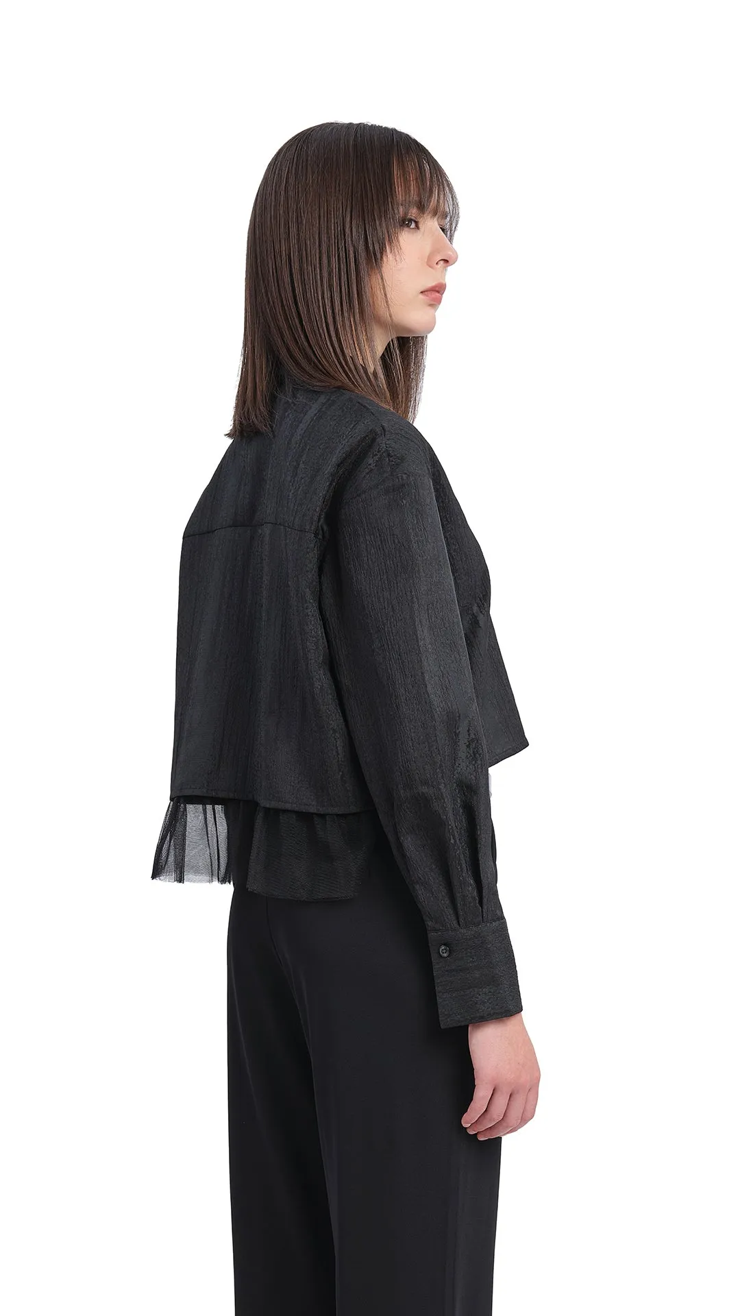 Mesh Trimmed Crop Shirt