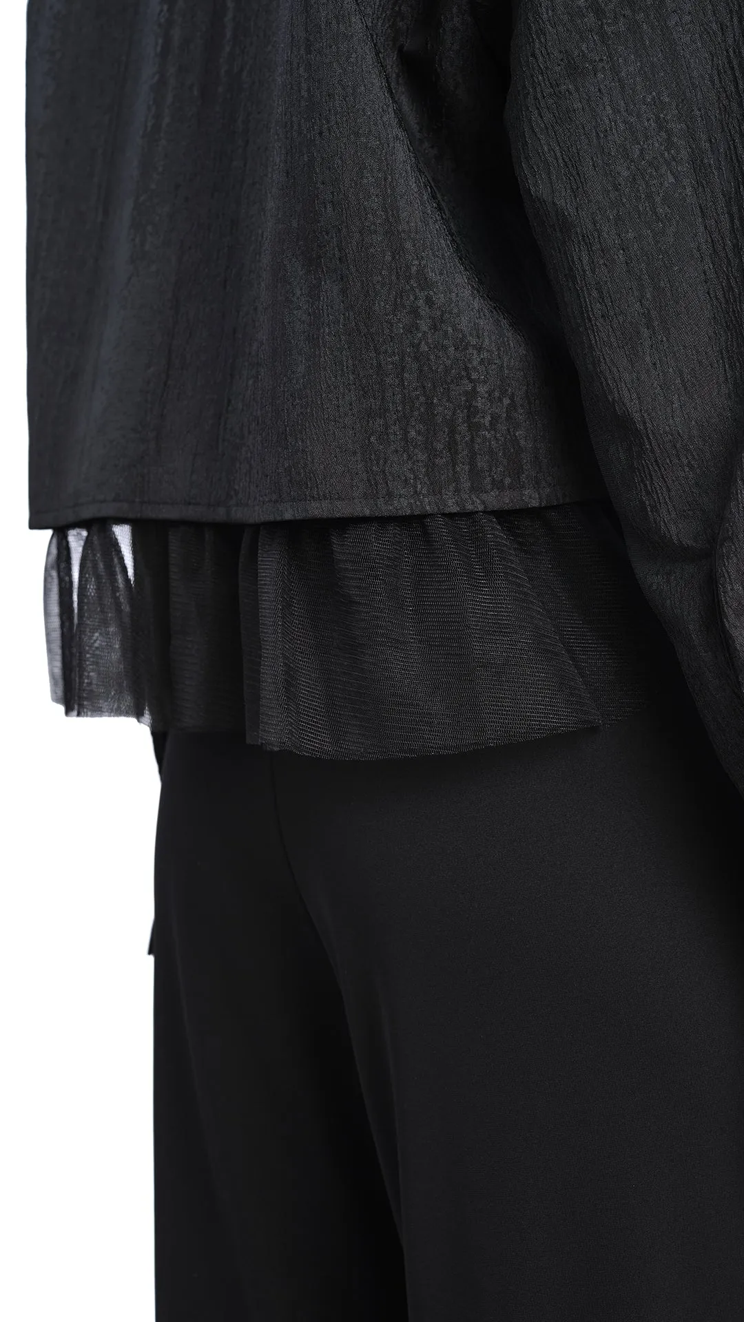 Mesh Trimmed Crop Shirt