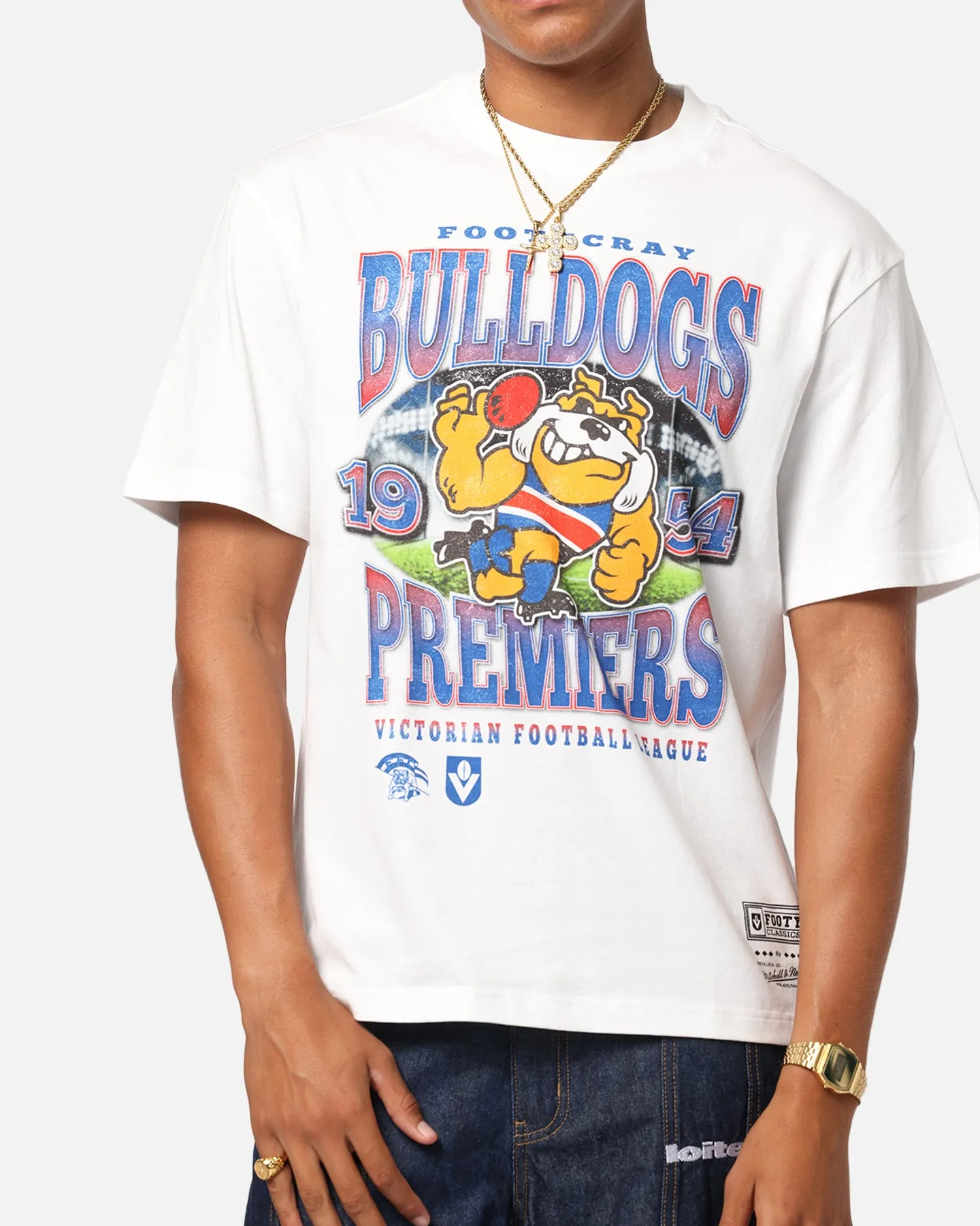 Mitchell & Ness Western Bulldogs Mascot T-Shirt Vintage White