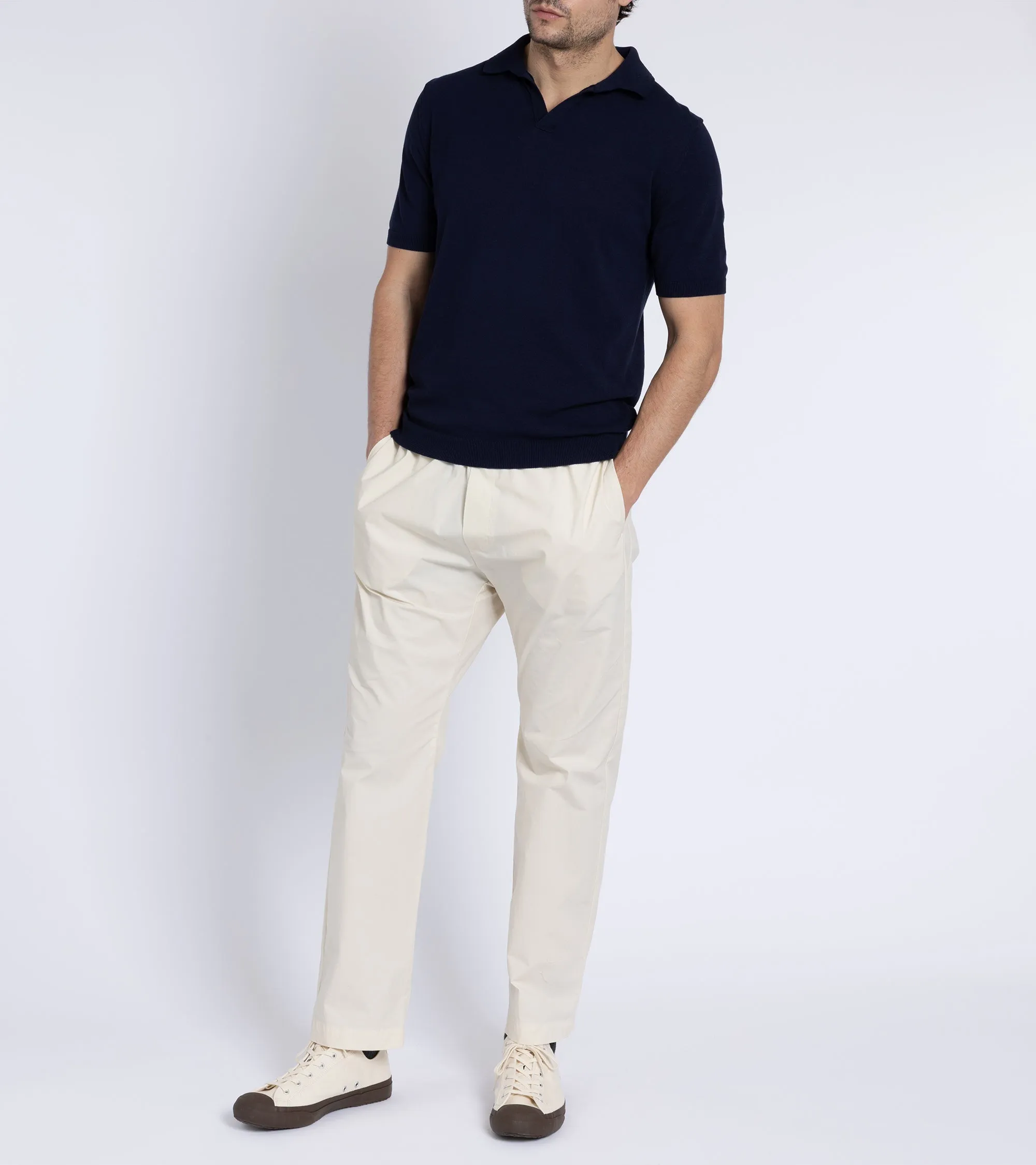 Mooncastle Ice Cotton Knit Skipper Shirt: Navy