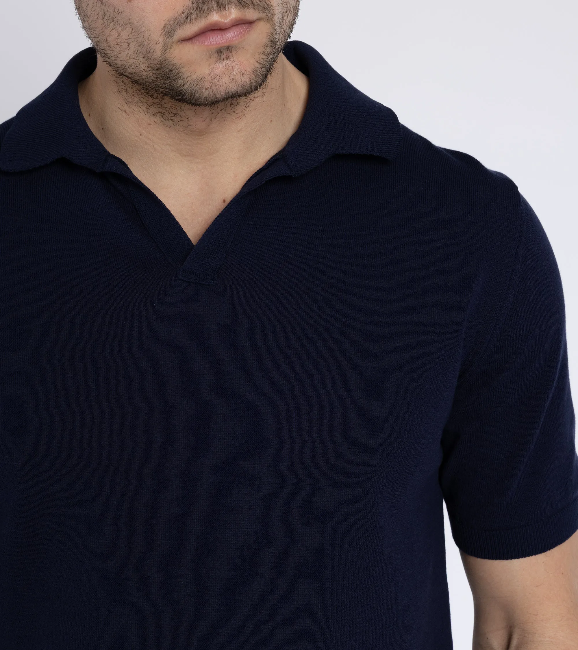 Mooncastle Ice Cotton Knit Skipper Shirt: Navy