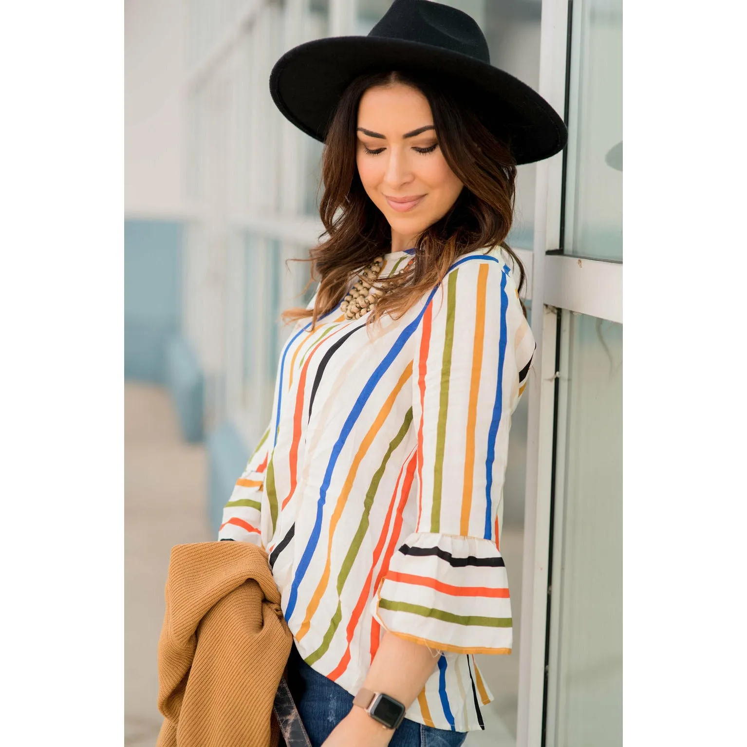 Multi Striped Flutter Blouse