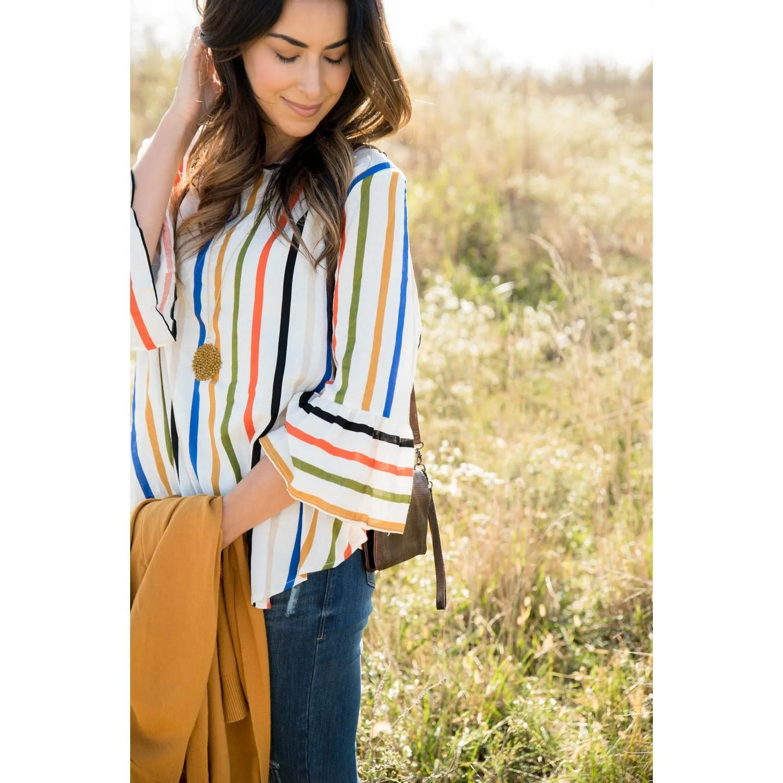 Multi Striped Flutter Blouse
