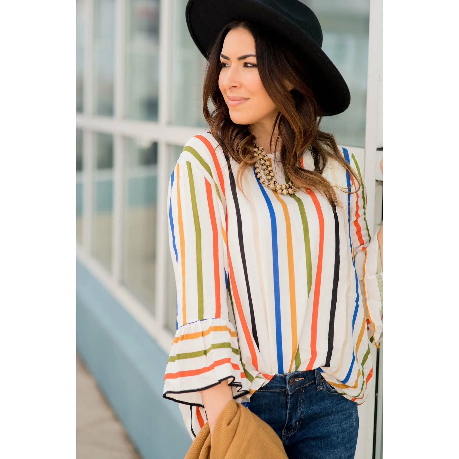 Multi Striped Flutter Blouse