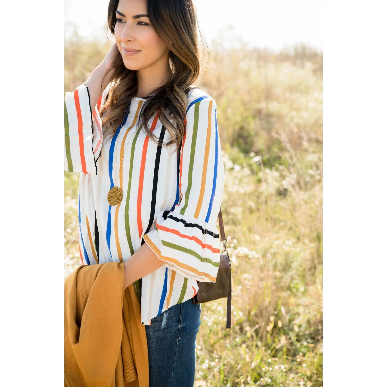 Multi Striped Flutter Blouse