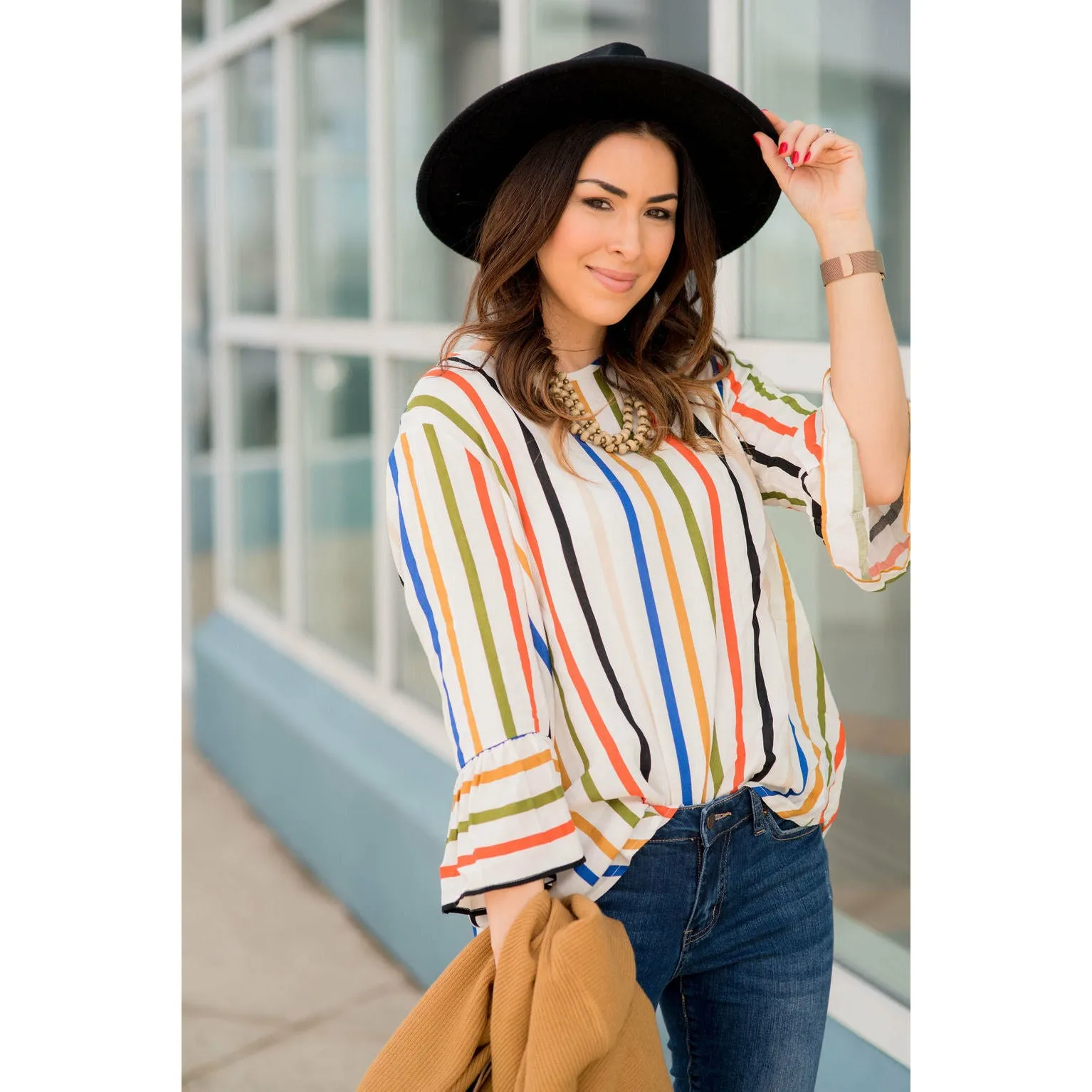 Multi Striped Flutter Blouse