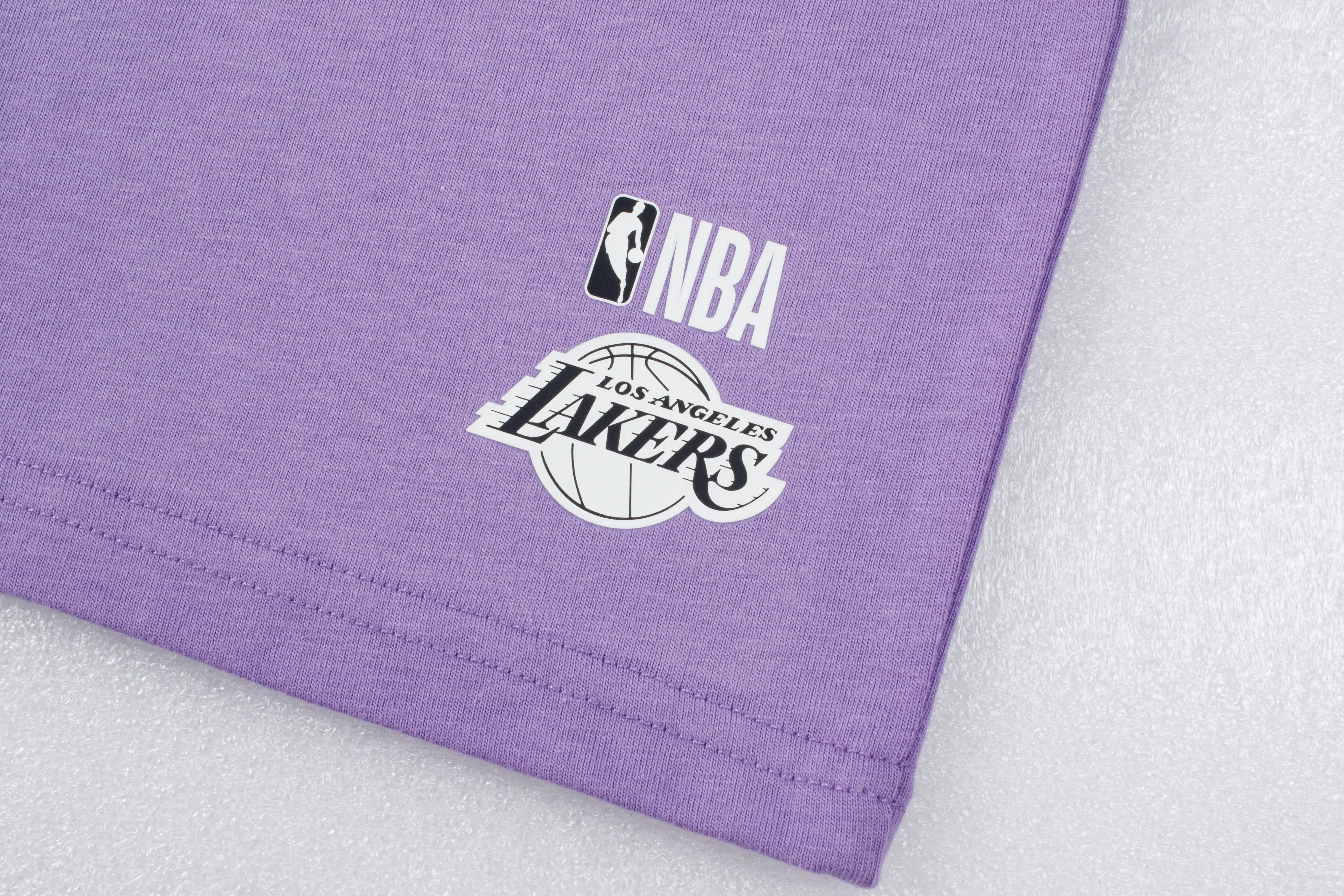 NBA Wordmark Embroidery Boxy Fit Cropped Top - PURPLE. LAKERS