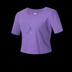NBA Wordmark Embroidery Boxy Fit Cropped Top - PURPLE. LAKERS