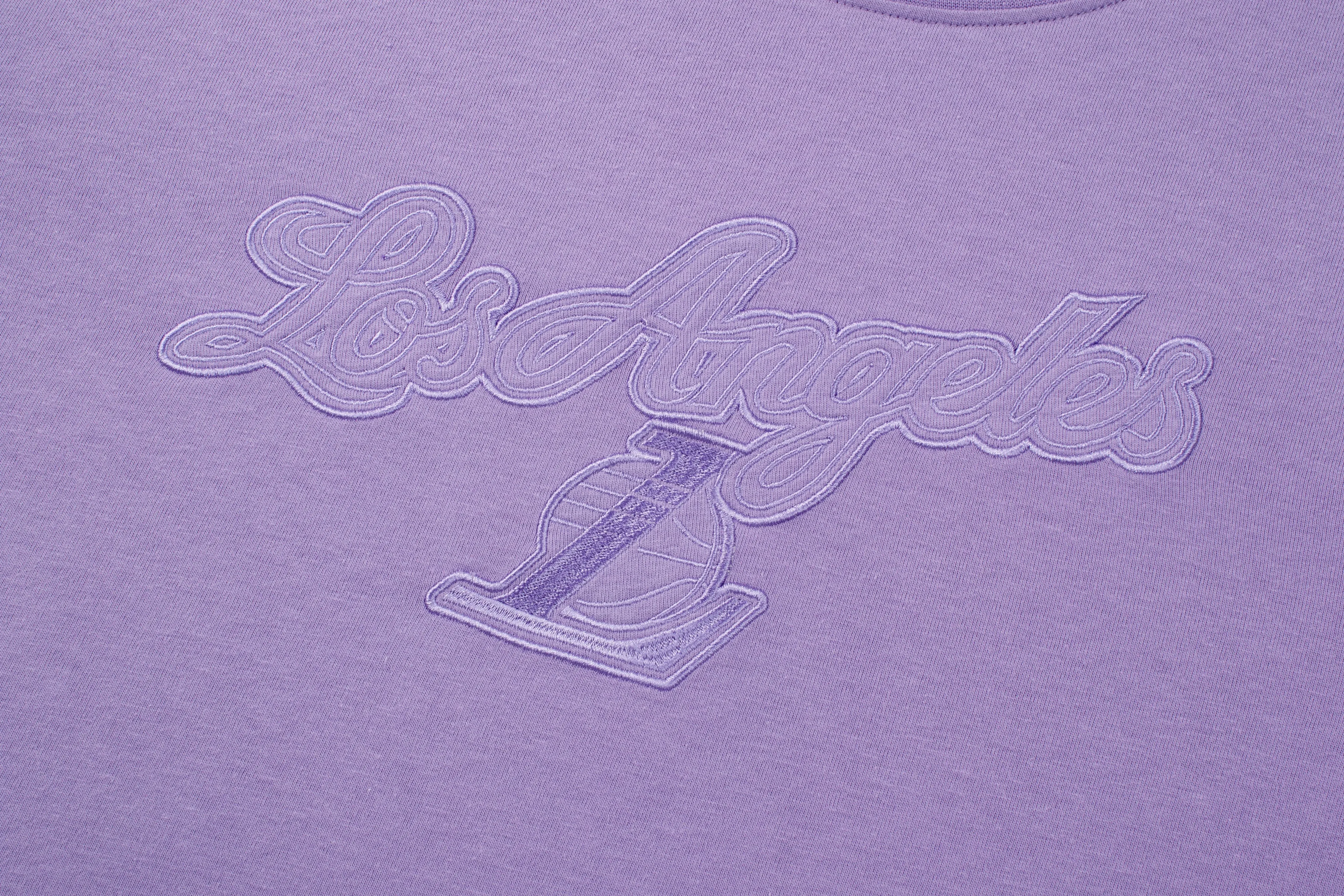 NBA Wordmark Embroidery Boxy Fit Cropped Top - PURPLE. LAKERS