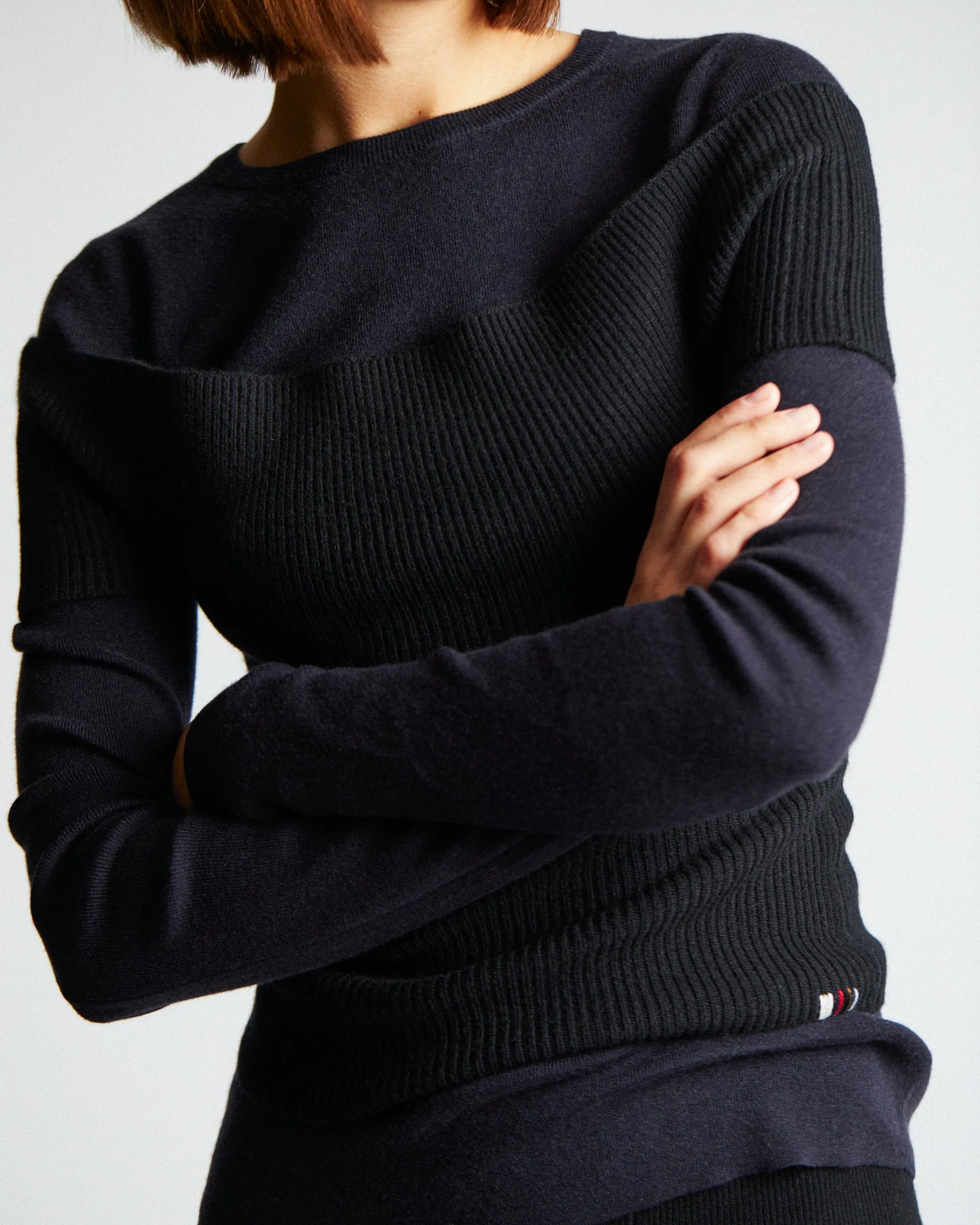 No.392 Eel Mini Rib Long Sleeve T-Shirt Navy