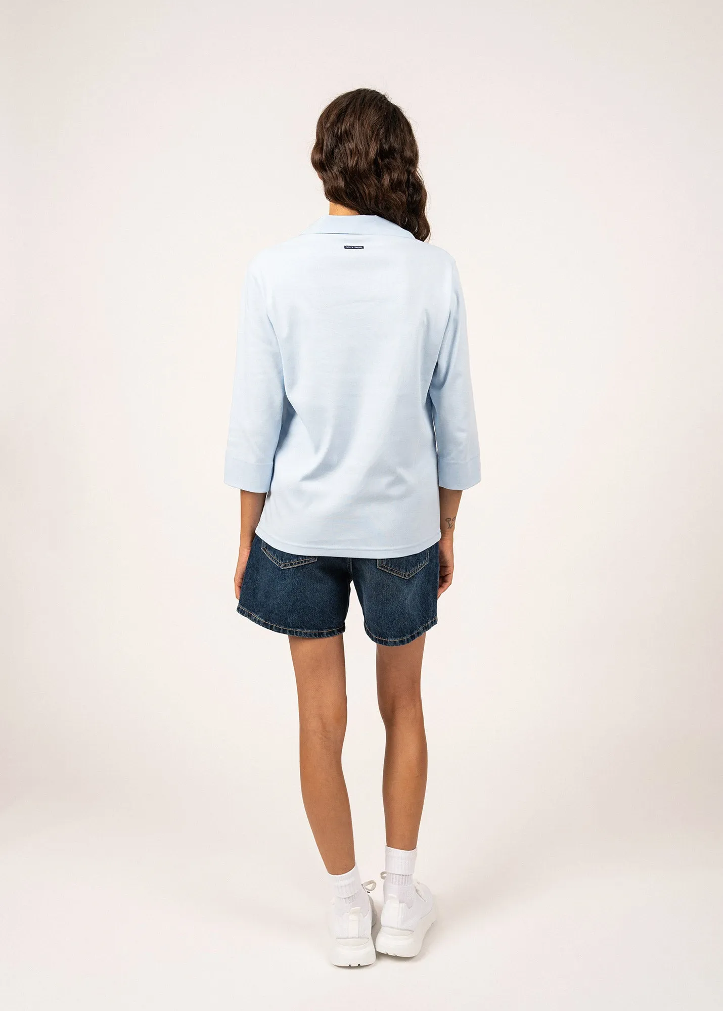 OLERON - Polo Shirt with ¾ Sleeve | 100% Cotton | Comfort Fit (LIGHT BLUE)