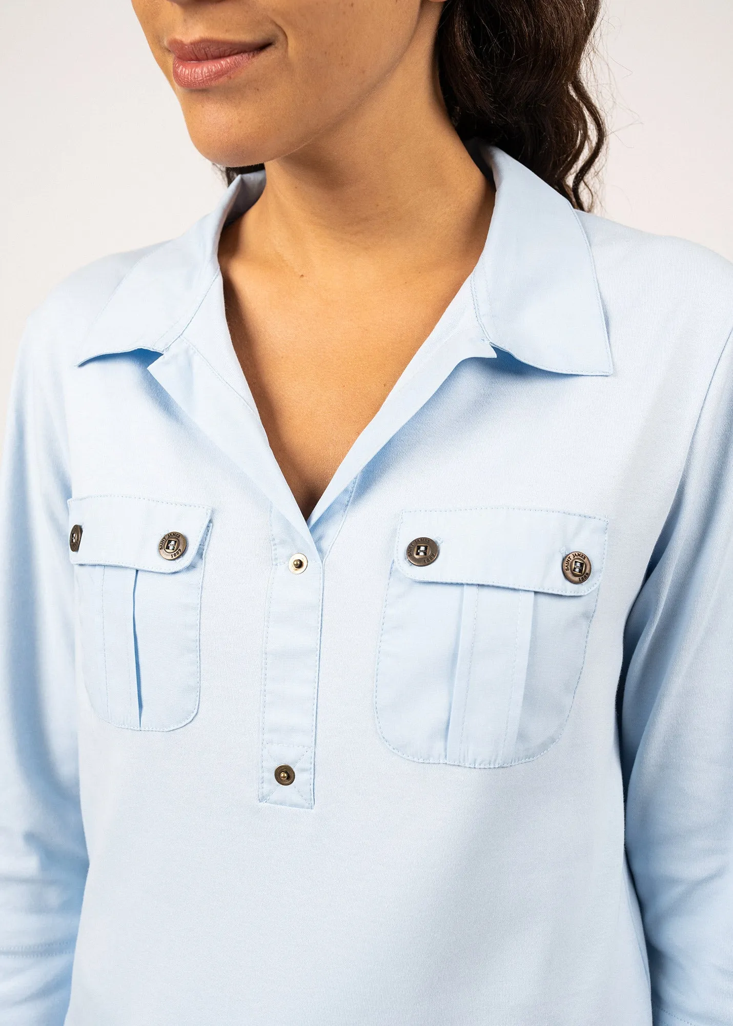 OLERON - Polo Shirt with ¾ Sleeve | 100% Cotton | Comfort Fit (LIGHT BLUE)