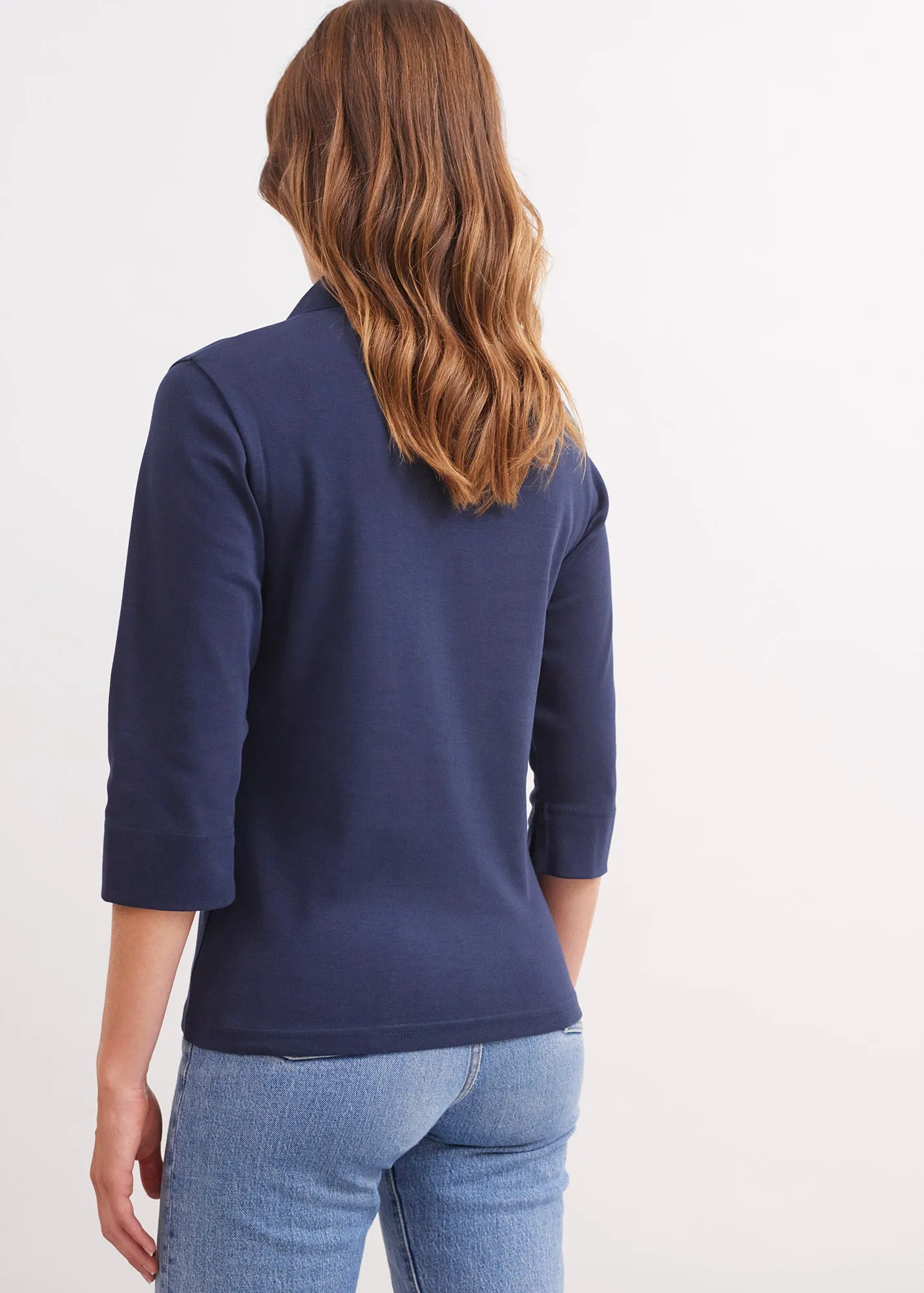 OLERON - Polo Shirt with ¾ Sleeve | 100% Cotton | Comfort Fit (NAVY)
