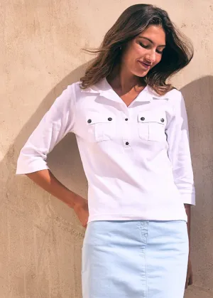 OLERON - Polo Shirt with ¾ Sleeve | 100% Cotton | Comfort Fit (WHITE)