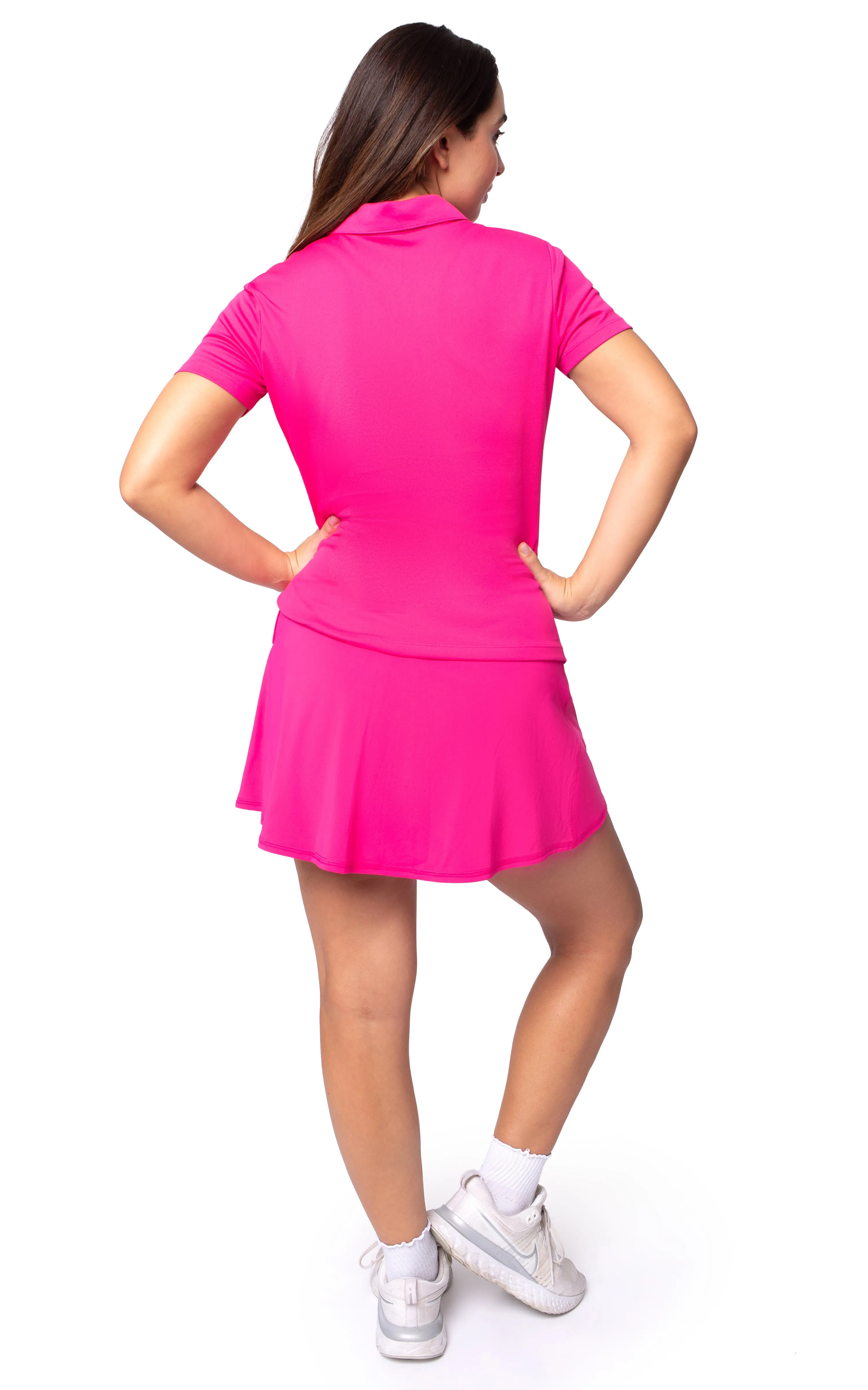 Pique Tee Time Polo Top with Ruched Detail