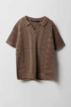 Polo en tricot ajouré avec motif de losanges pour garçon