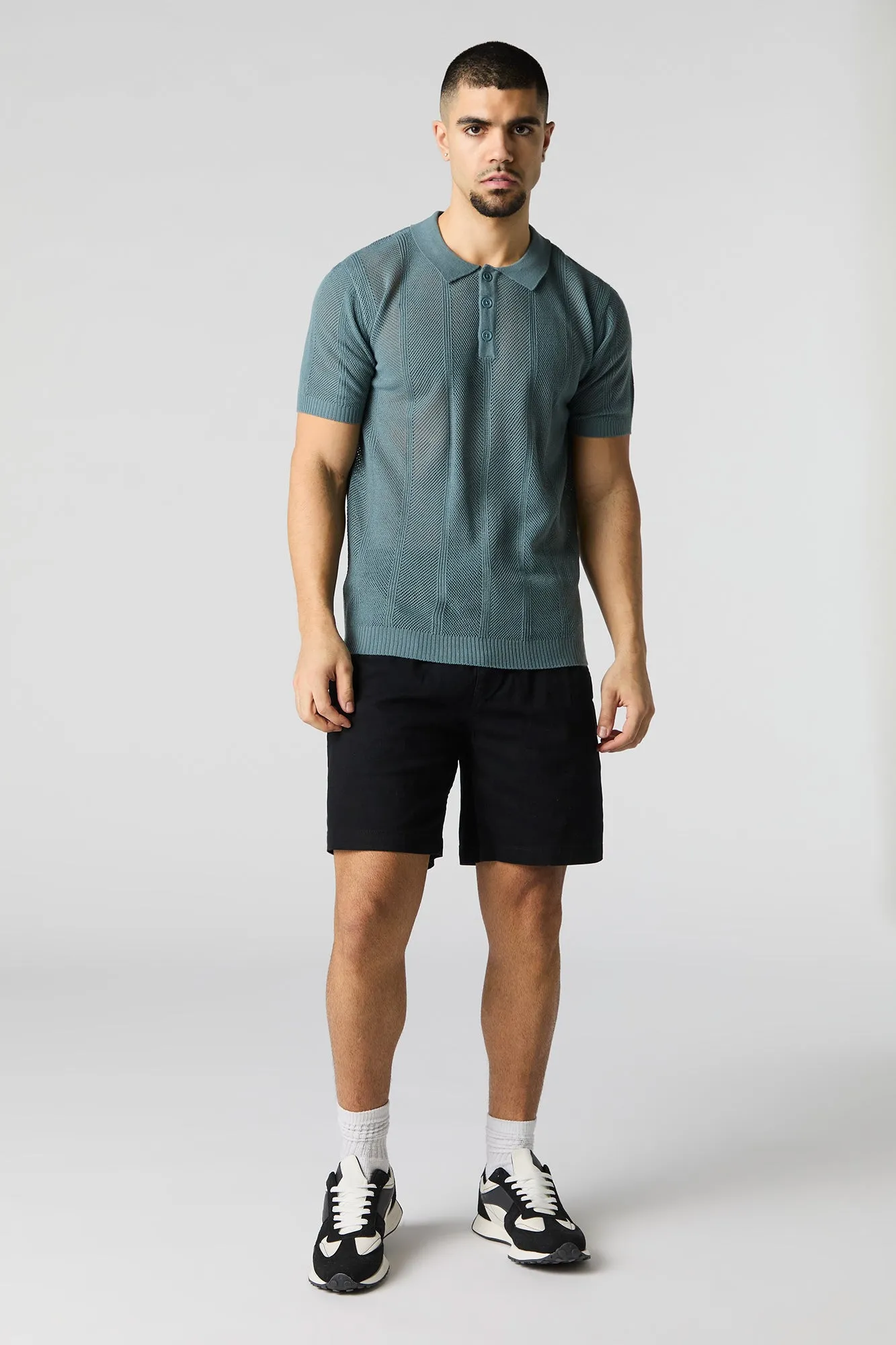 Polo en tricot ajouré texturé