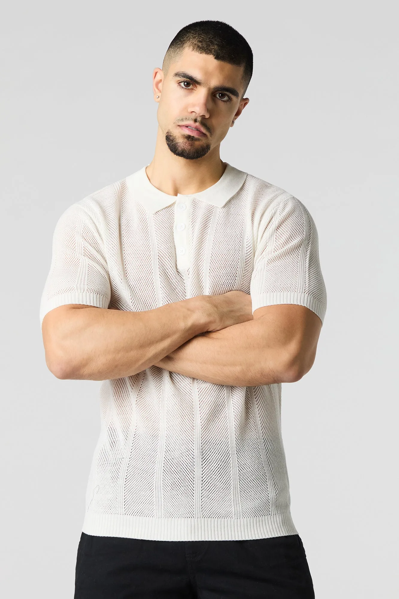 Polo en tricot ajouré texturé