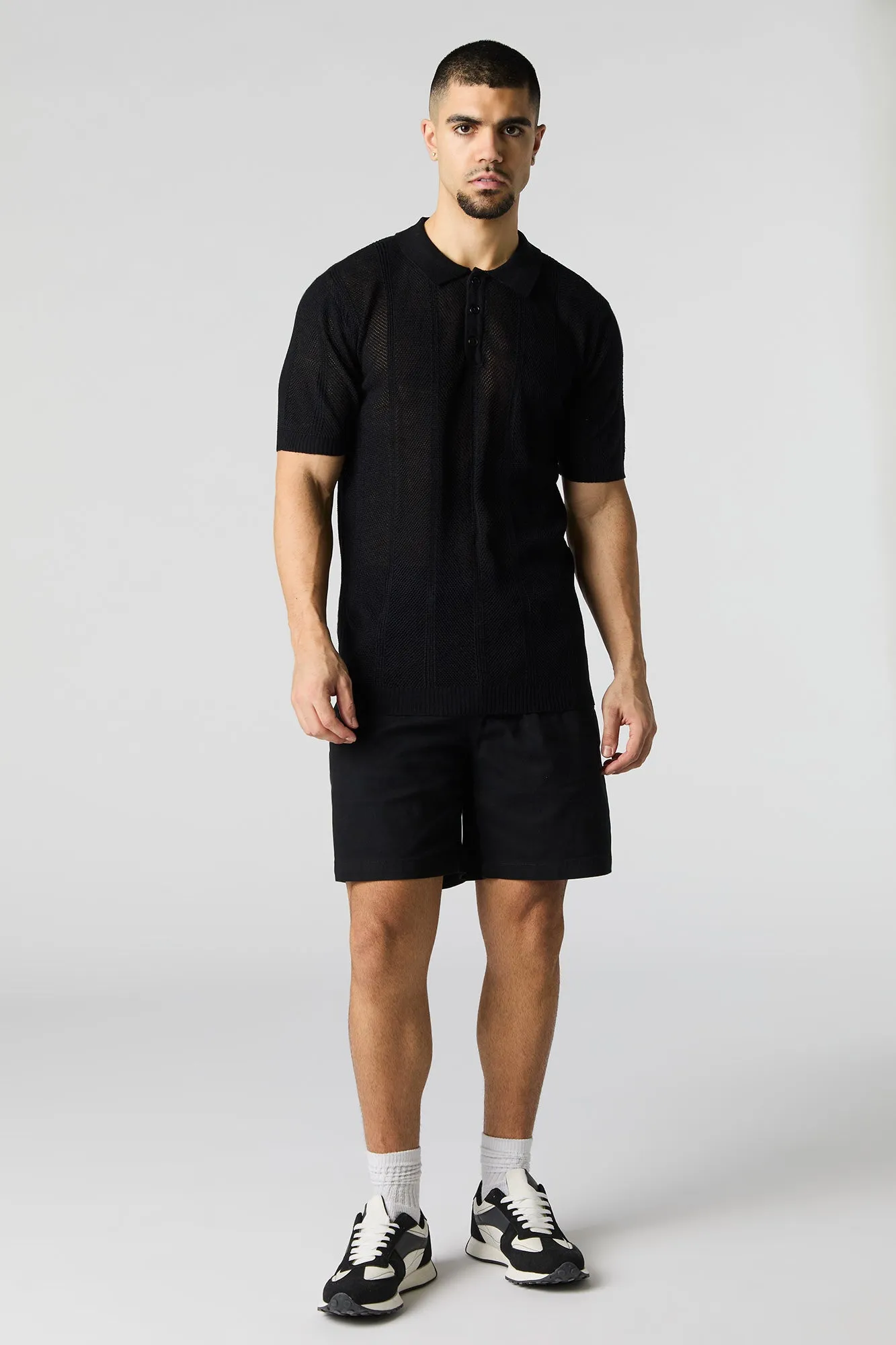 Polo en tricot ajouré texturé