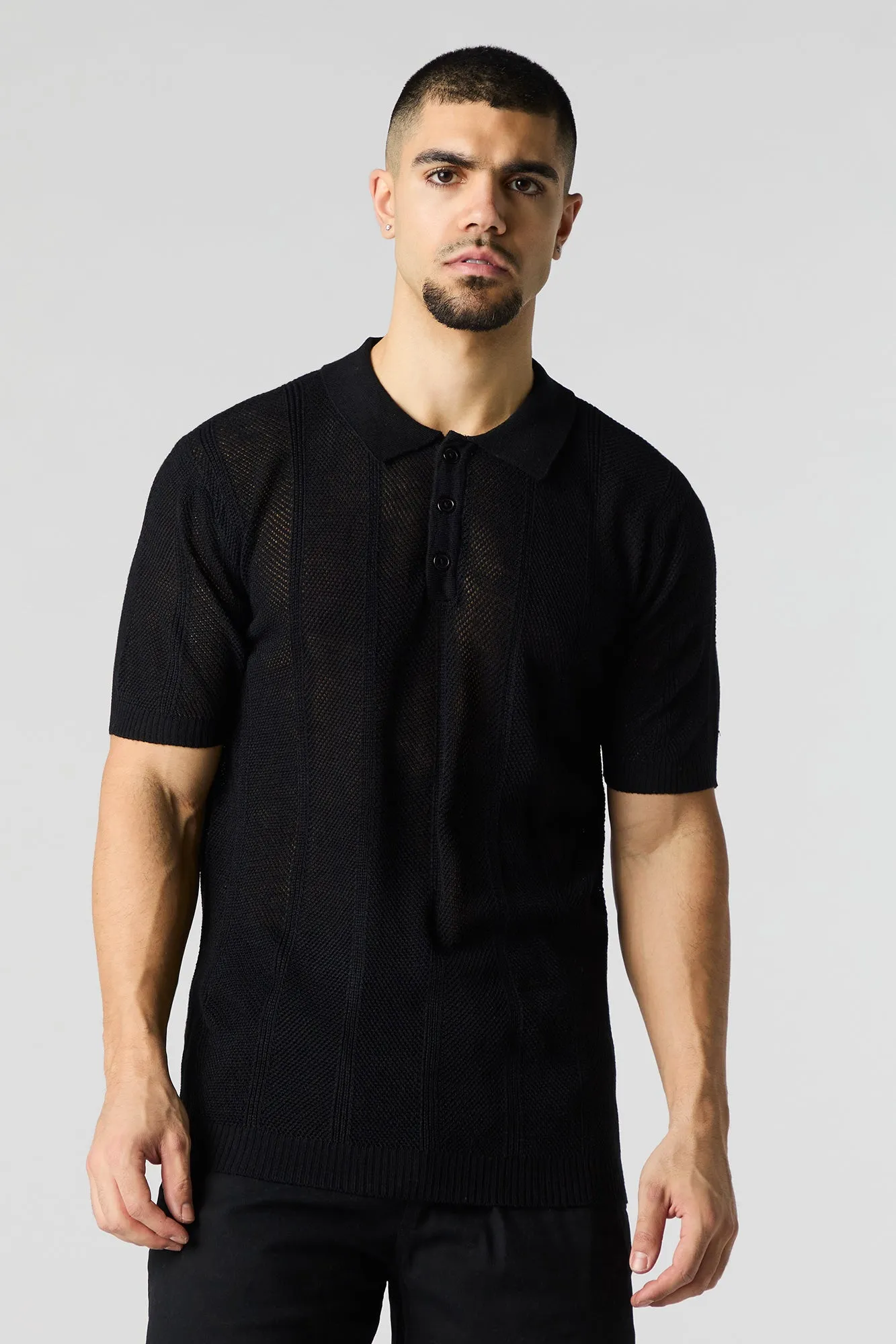 Polo en tricot ajouré texturé