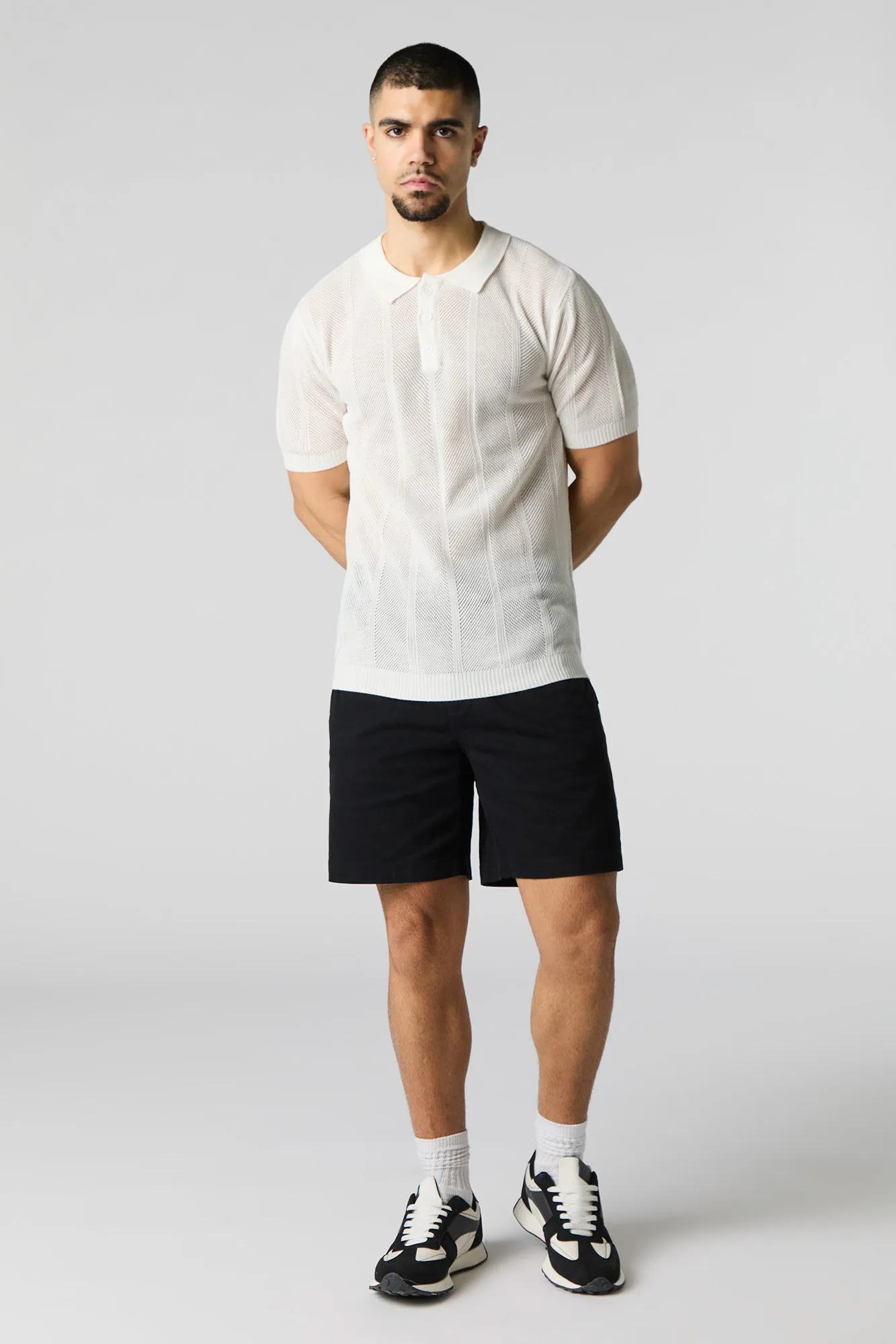 Polo en tricot ajouré texturé