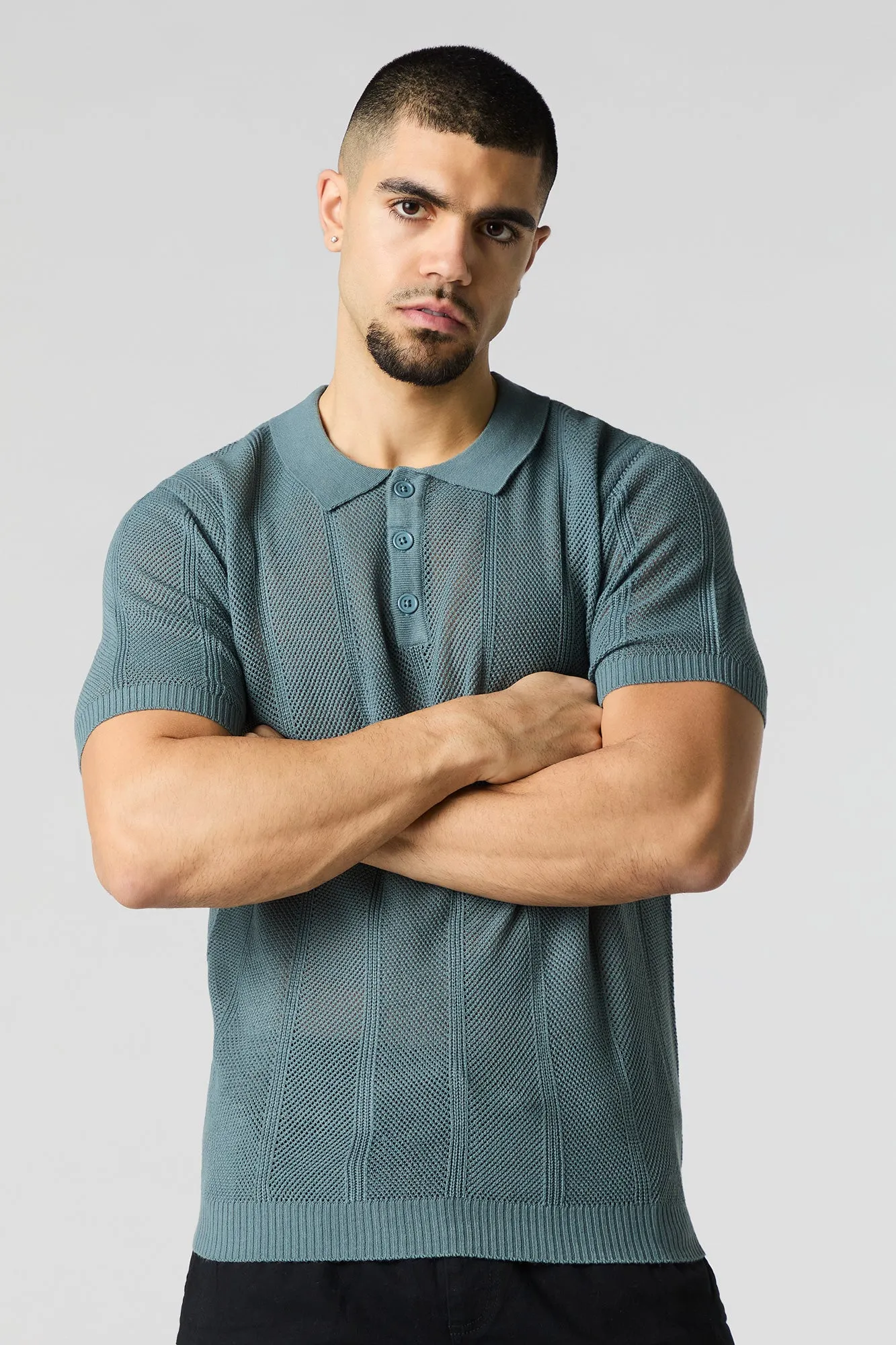 Polo en tricot ajouré texturé