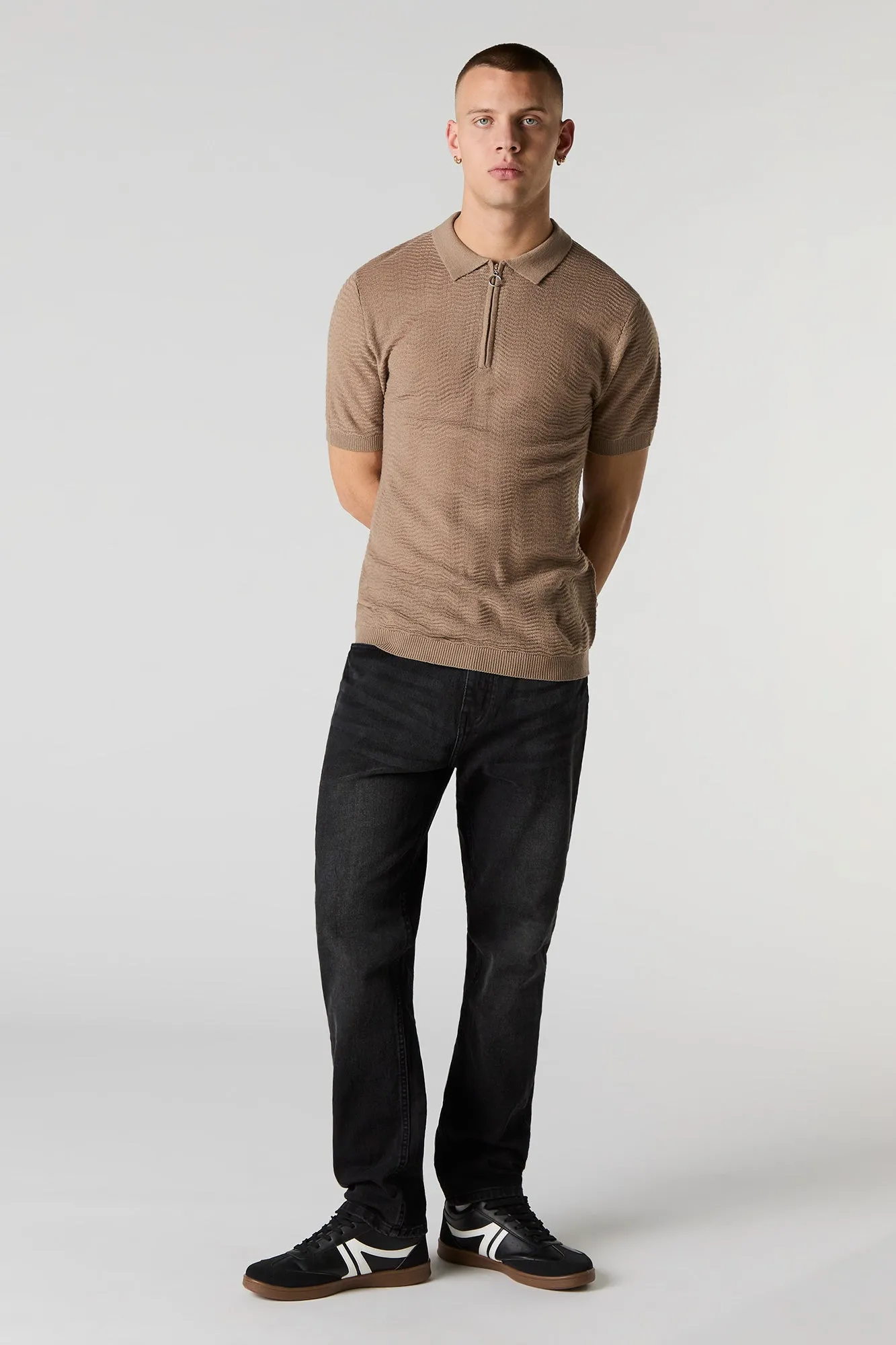 Polo en tricot texturé avec fermeture à glissière