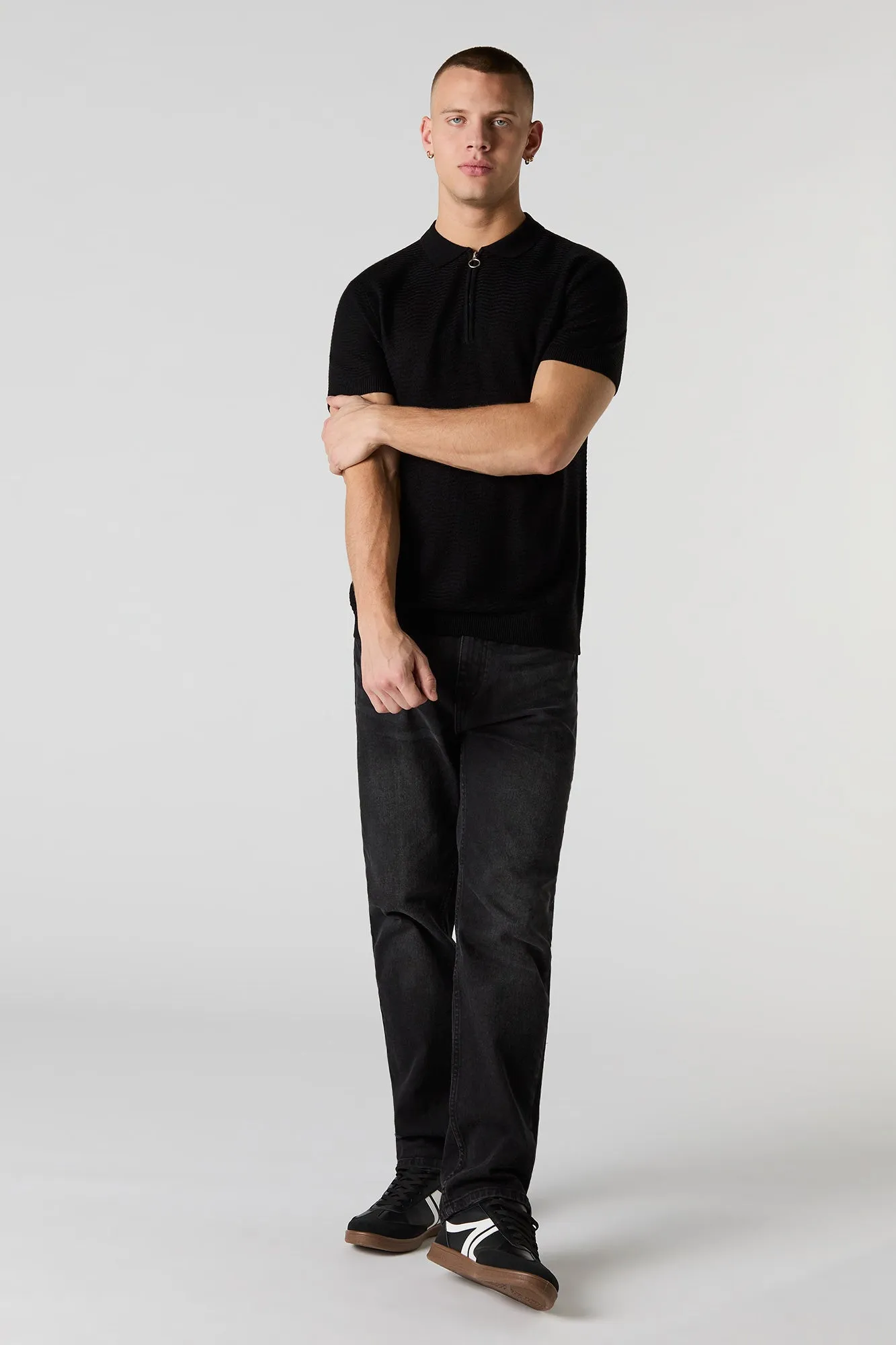Polo en tricot texturé avec fermeture à glissière