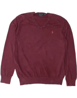 POLO RALPH LAUREN Mens V-Neck Jumper Sweater Medium Burgundy Cotton