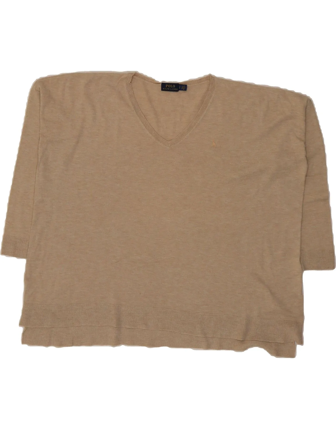 POLO RALPH LAUREN Womens Oversized V-Neck Jumper Sweater UK 10 Small Beige