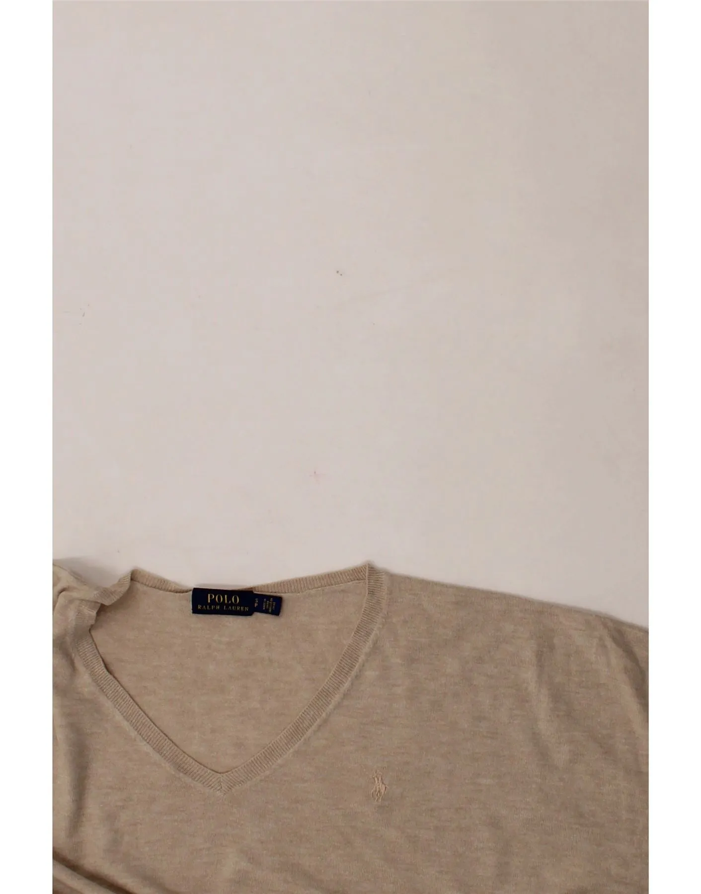 POLO RALPH LAUREN Womens Oversized V-Neck Jumper Sweater UK 10 Small Beige